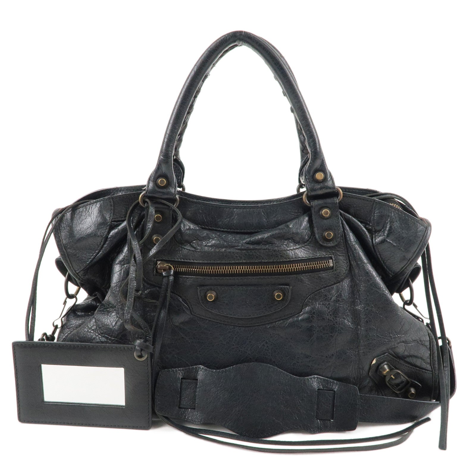 BALENCIAGA-The-City-Leather-2Way-Bag-Hand-Bag-Black-115748