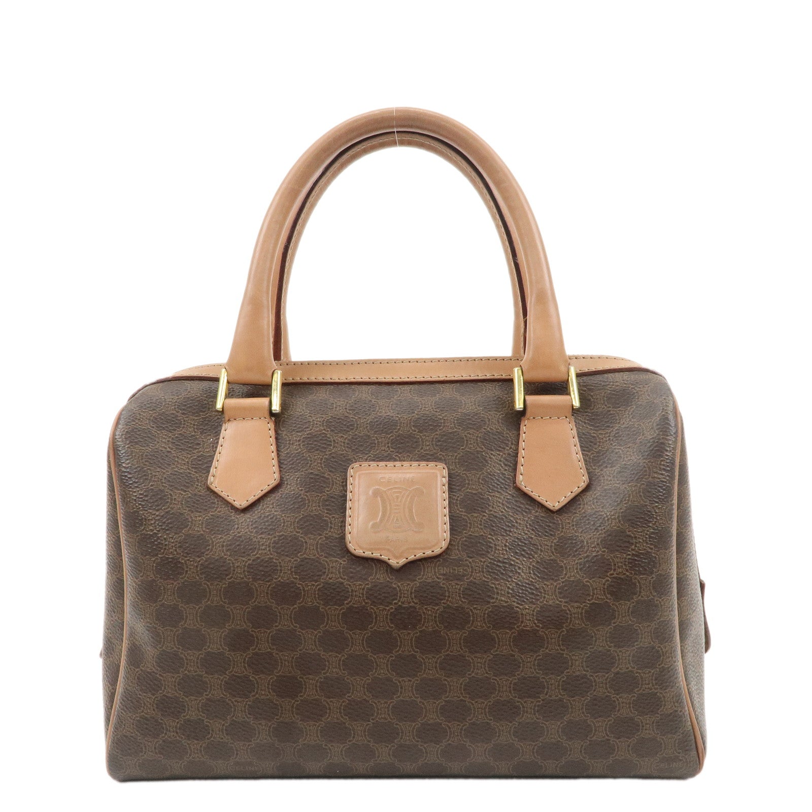 CELINE-Macadam-PVC-Leather-Boston-Bag-Hand-Bag-Brown