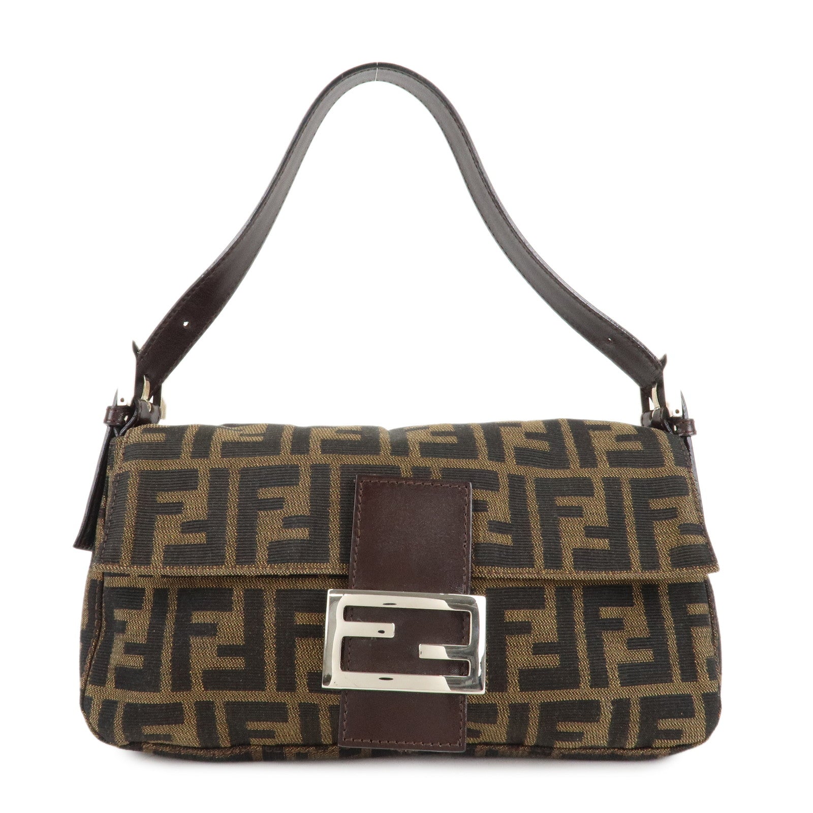 FENDI-Mamma-Baguette-Zucca-Canvas-Shoulder-Bag-Brown-Black-26424