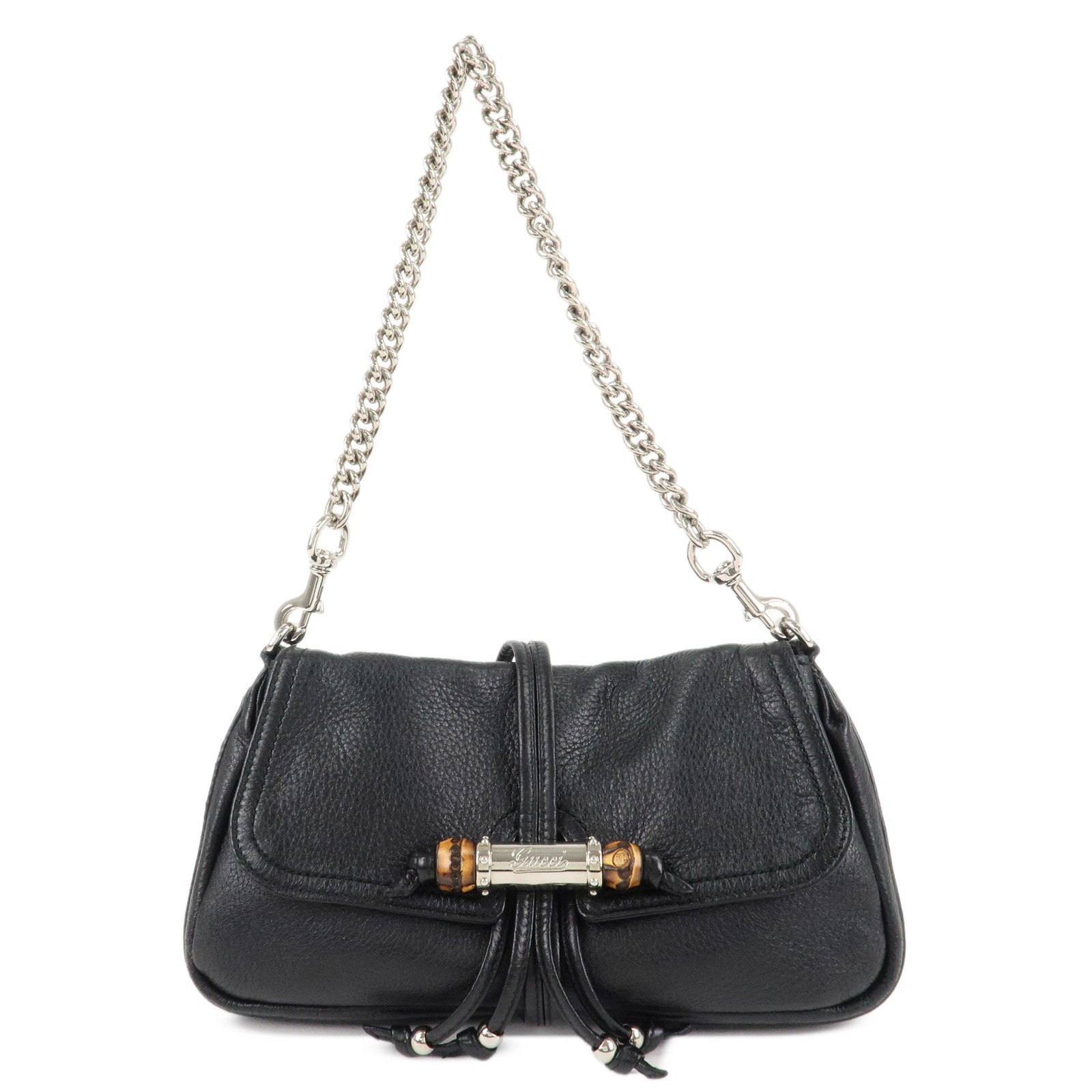 GUCCI-Bamboo-Leather-Chain-Shoulder-Bag-Black-235320