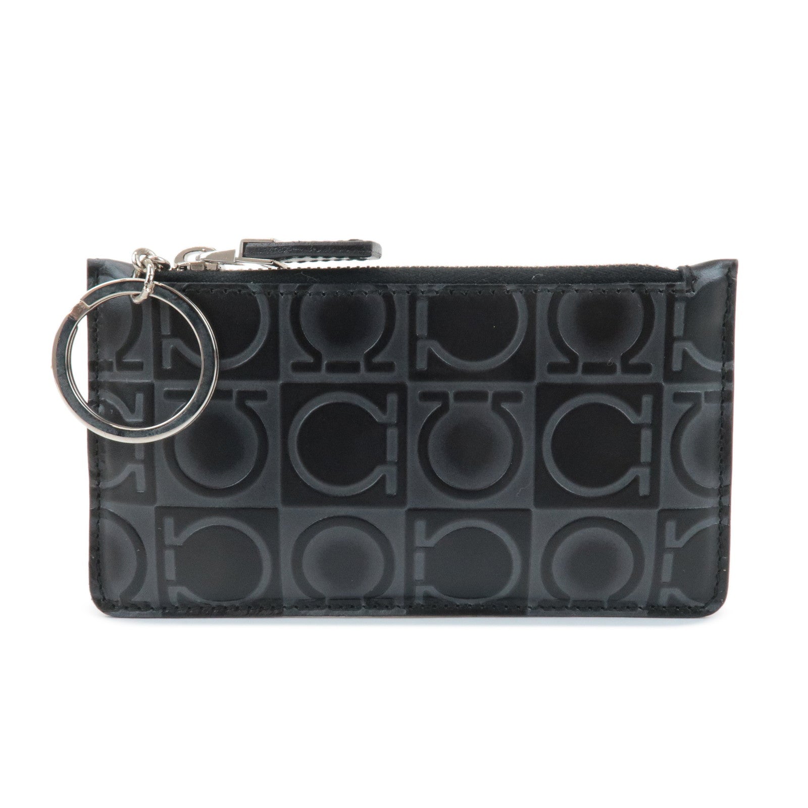 Ferragamo-Gancini-Leather-Coin-Case-with-Key-Ring-Black