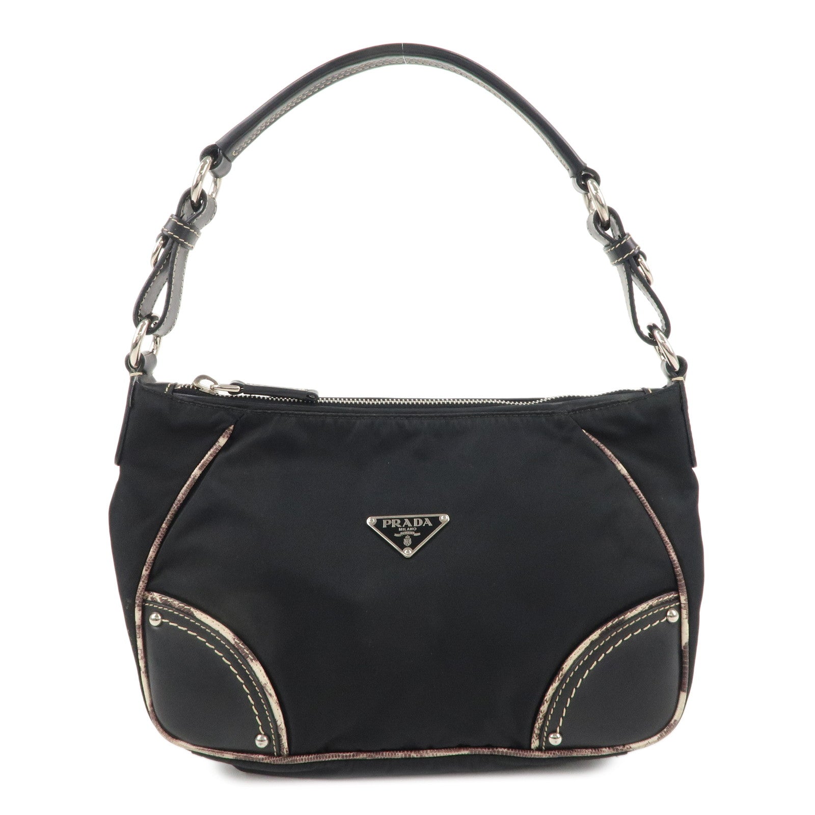 PRADA-Nylon-Leather-One-Shoulder-Bag-NERO-Black