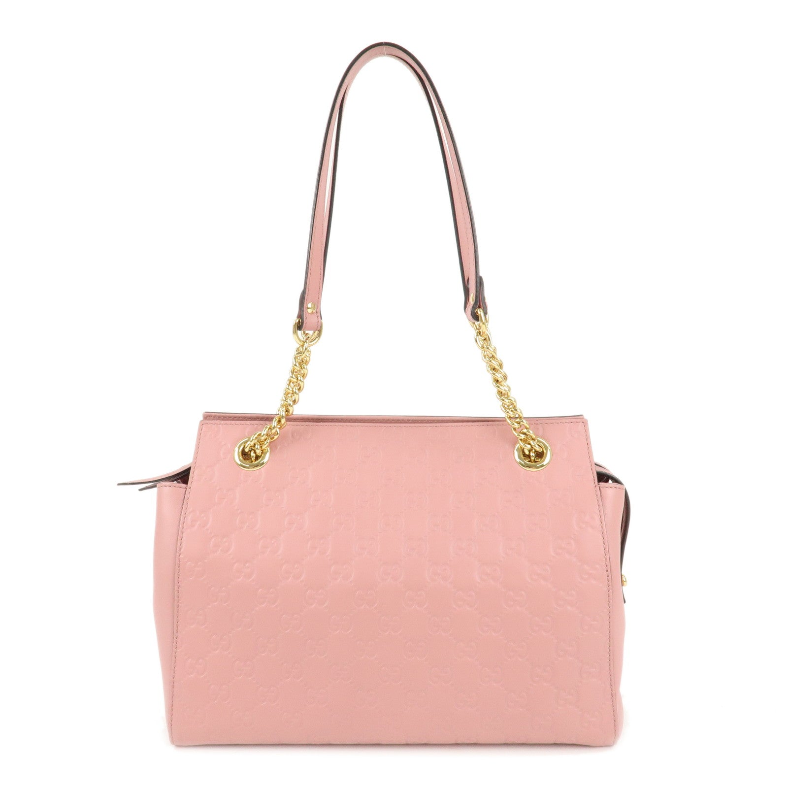 GUCCI-Guccisima-Leather-Chain-Tote-Bag-Shoulder-Bag-Pink-453773