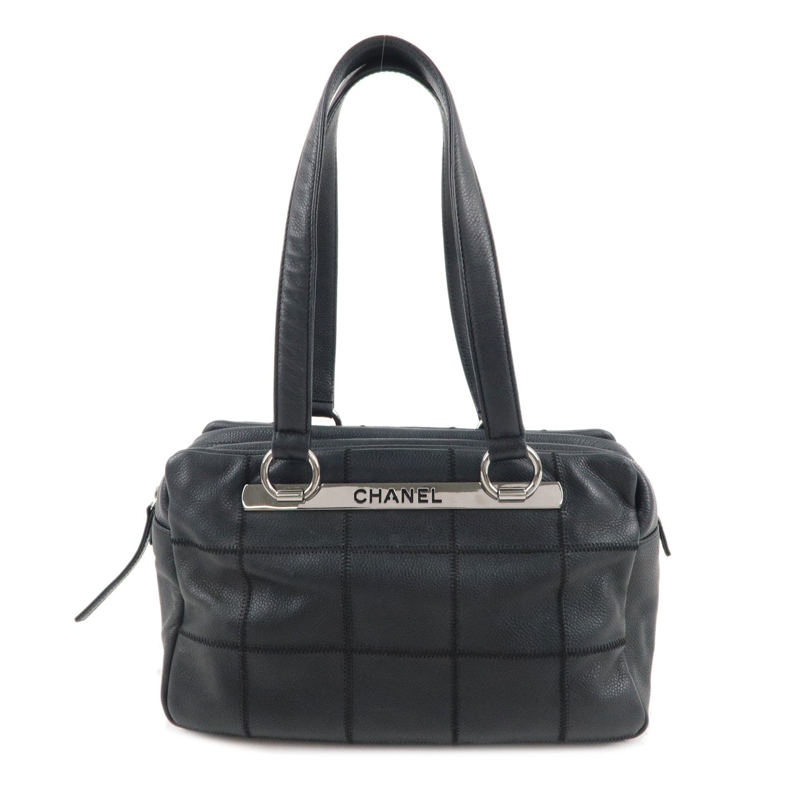 CHANEL Chocolate Bar Caviar Skin Mini Boston Bag Black A26135