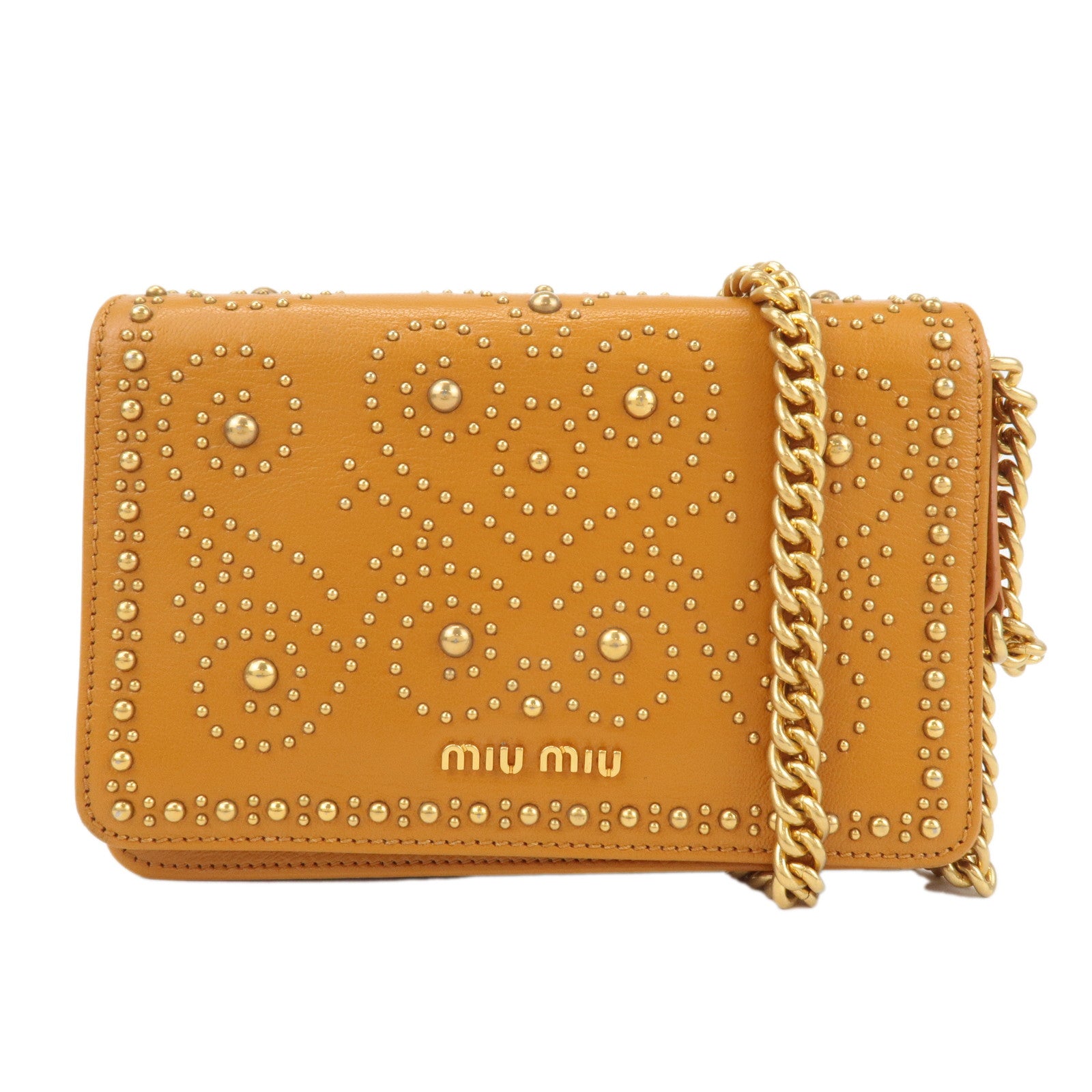 MIU-MIU-Leather-Studs-Chain-Wallet-Shoulder-Bag-Brown-5BP006