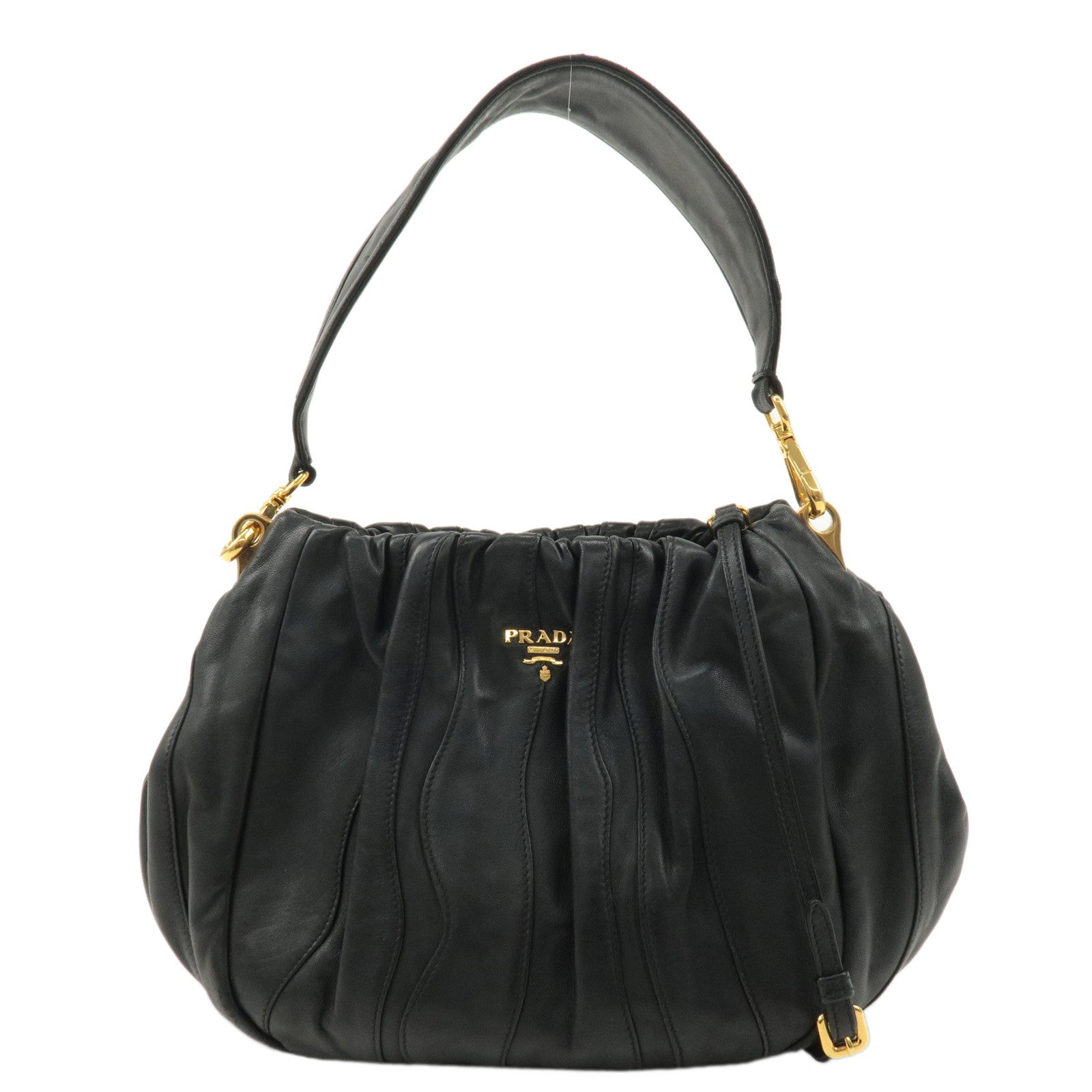 PRADA-Logo-Leather-2Way-Bag-Shoulder-Bag-Hand-Bag-Black