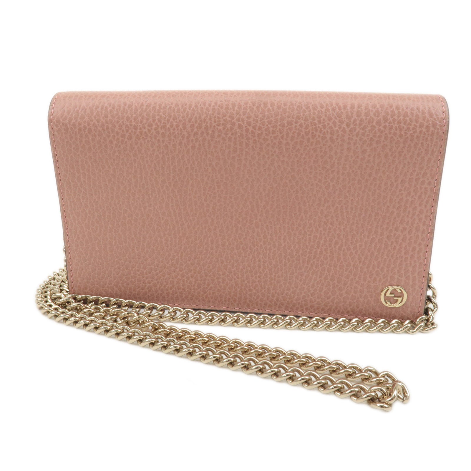 GUCCI Interlocking G Leather Chain Wallet Pink 466506