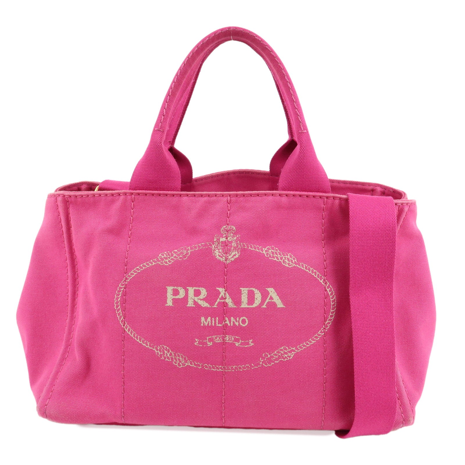 PRADA-Logo-Canapa-Canvas-2way-Tote-Bag-Hand-Bag-Pink-BN2642