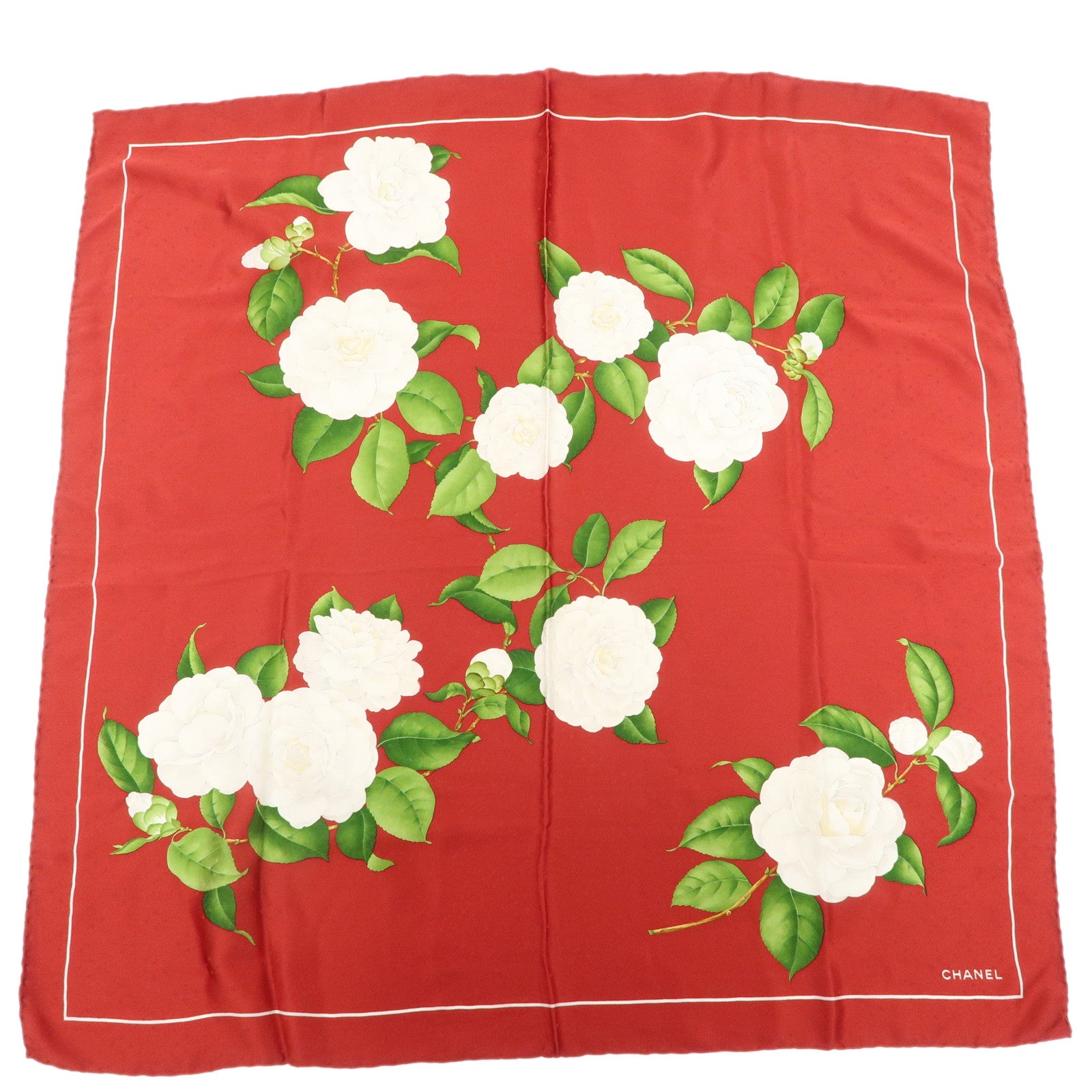 CHANEL-Scarf-Silk-100%-Camelia-90×90-Red