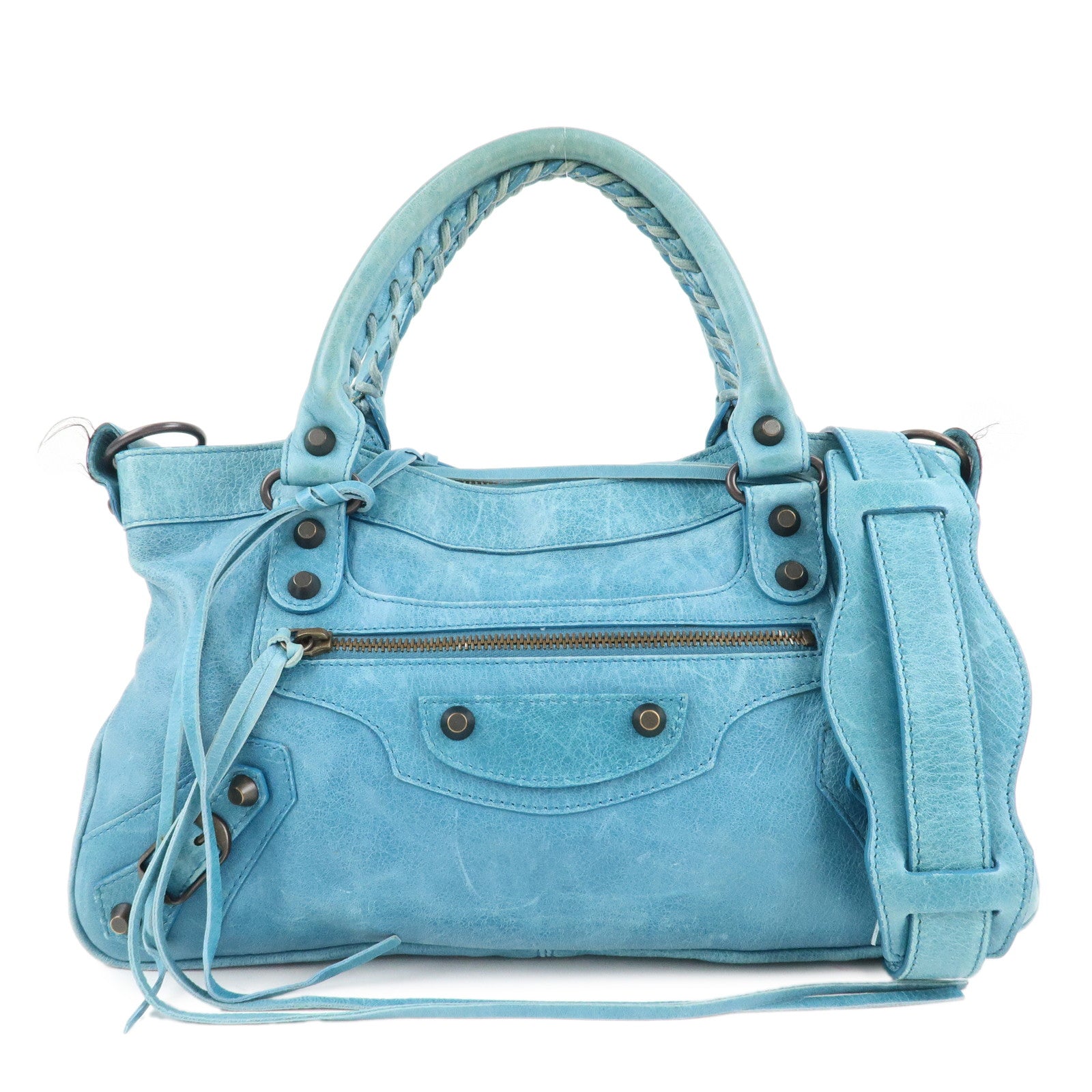 BALENCIAGA-The-First-Leather-2Way-Shoulder-Bag-Hand-Bag-Blue