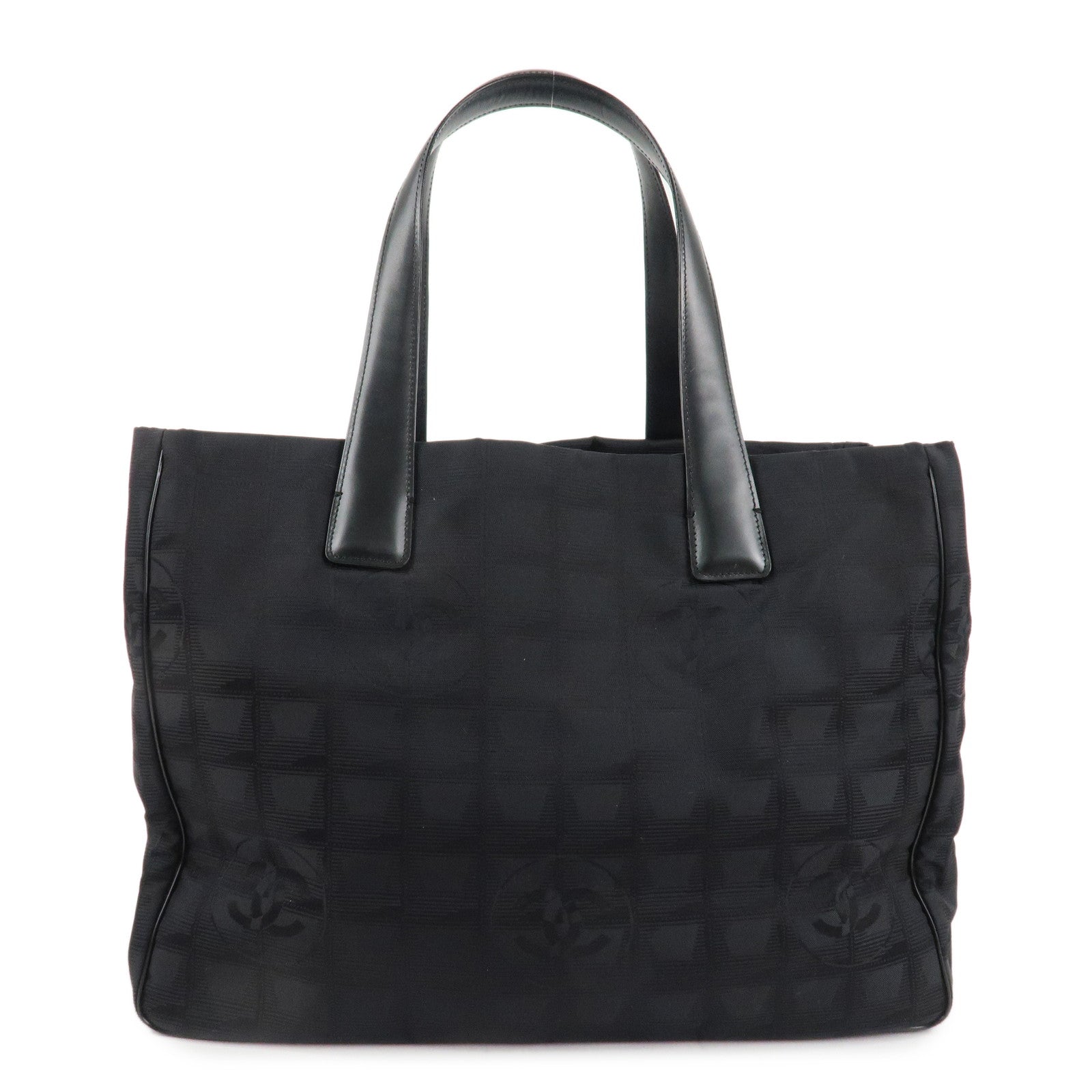 CHANEL-Travel-Line-Nylon-Jacquard-Leather-Tote-Bag-MM-Black-A15991