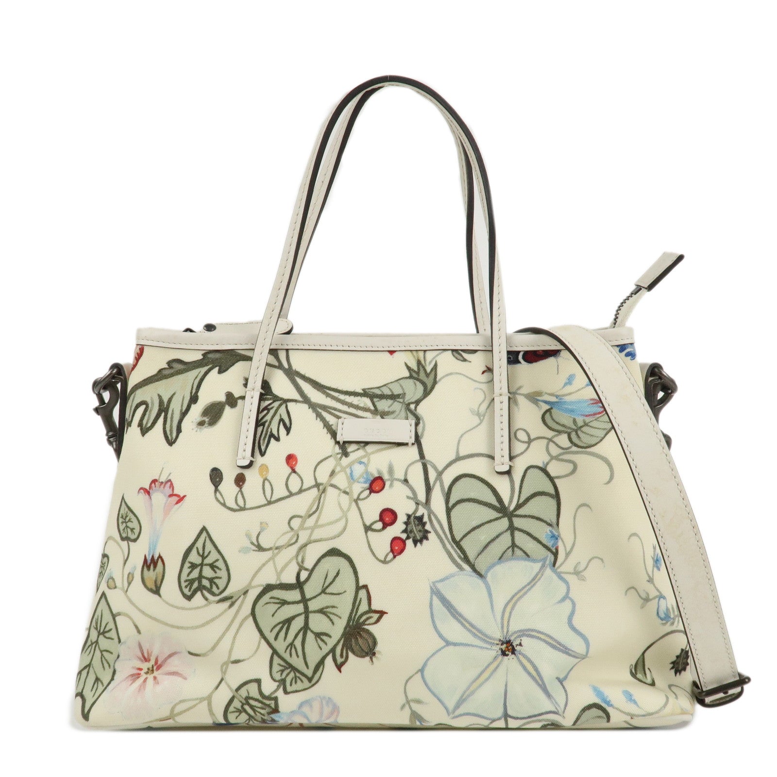 GUCCI-Flora-Canvas-Leather-2WAY-Hand-Bag-Ivory-353440