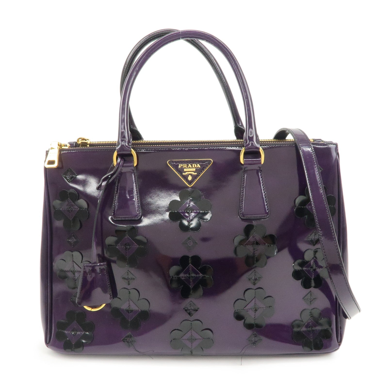 PRADA-Patent-Leather-2Way-Shoulder-Bag-Flower-Motif-B2274F