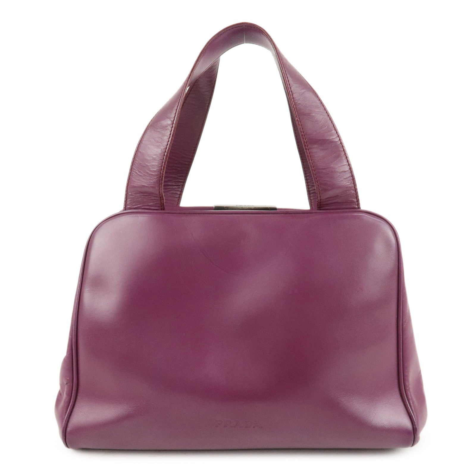 PRADA-Leather-Tote-Bag-Hand-Bag-Purple-Antique-Black-HDW