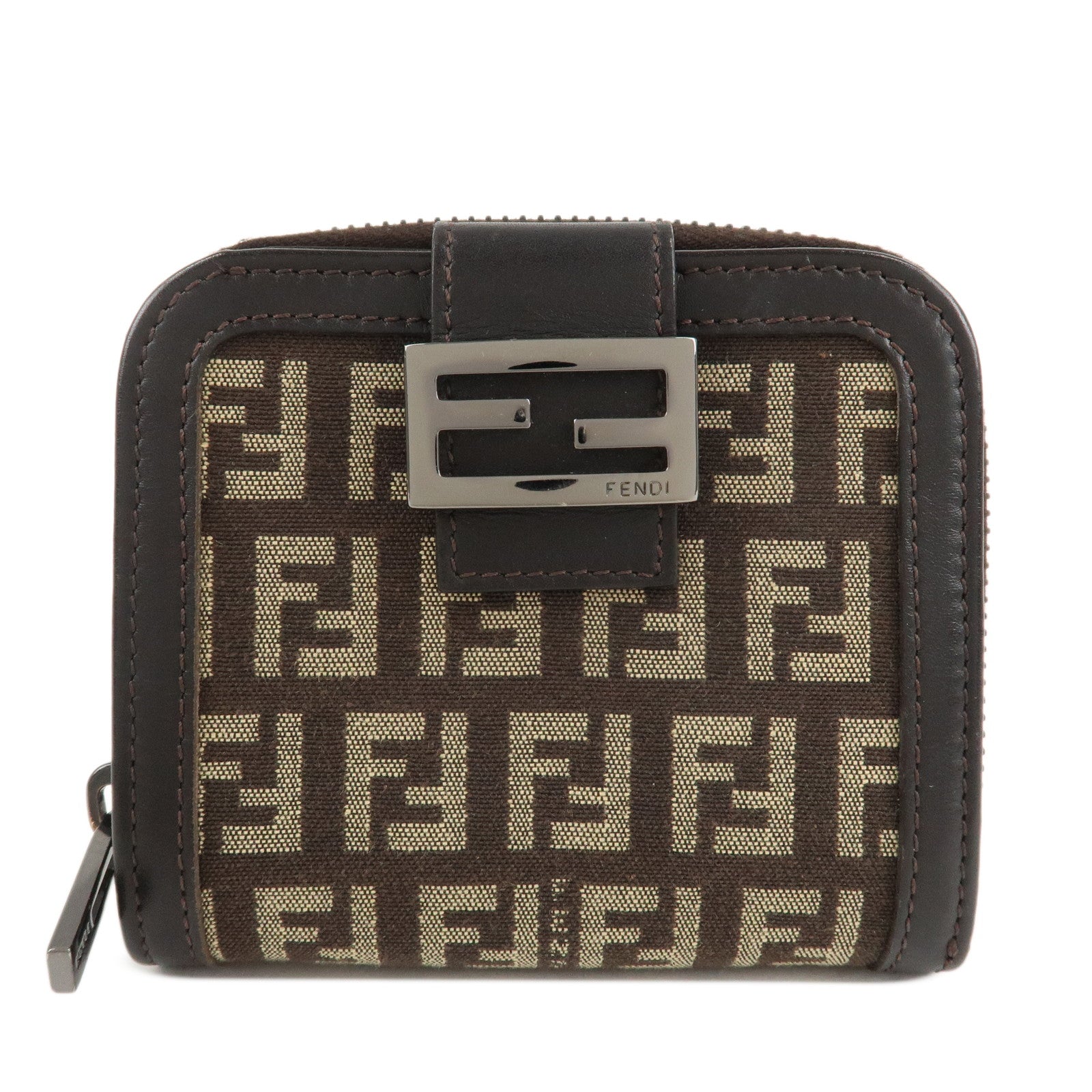 FENDI-Zucchino-Canvas-Leather-Zippy-Around-Bi-fold-Wallet