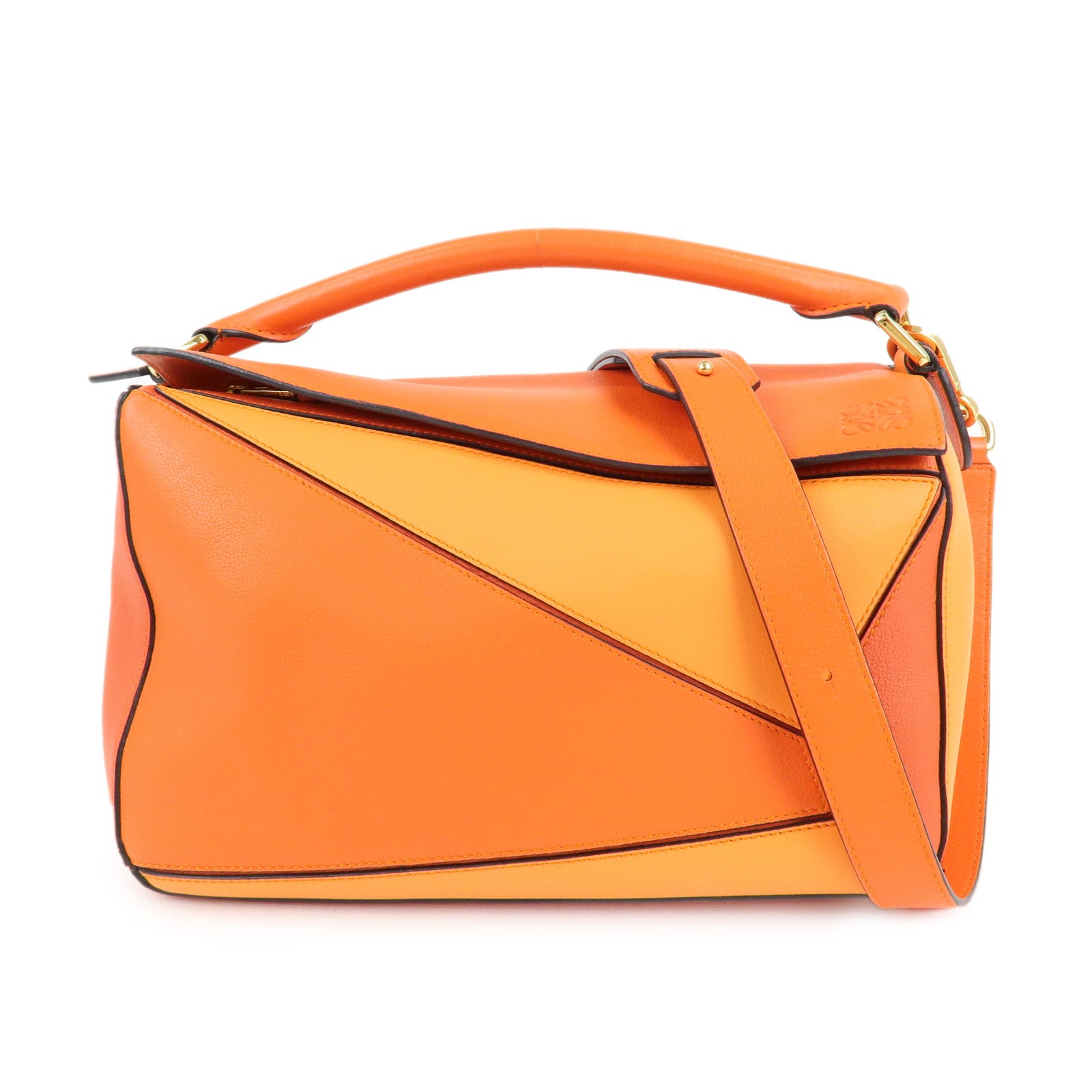 LOEWE-Leather-Puzzle-Bag-Medium-2Way-Bag-Shoulder-Bag-Orange