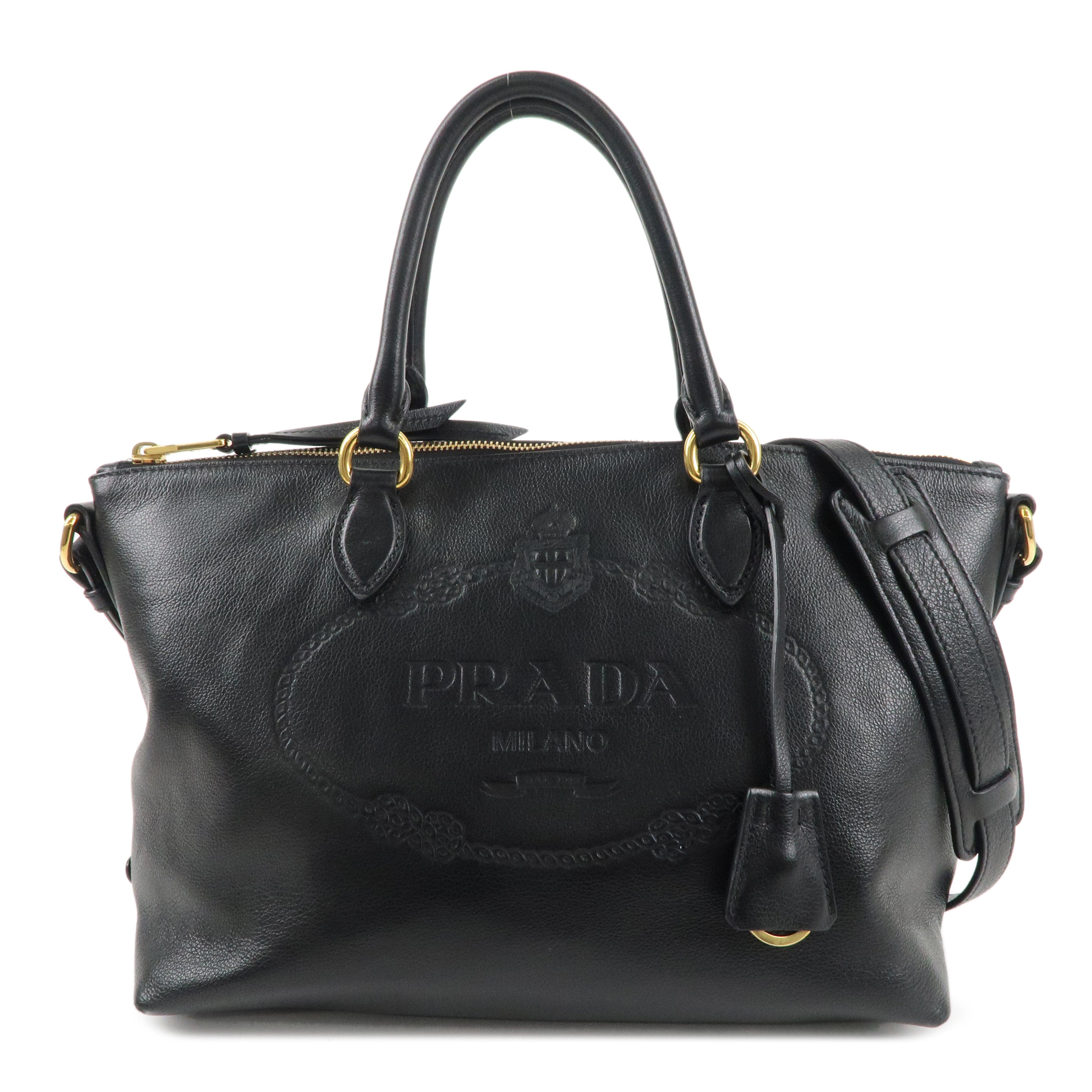 PRADA Leather 2Way Bag Hand Bag Shoulder Bag Black 1BA104