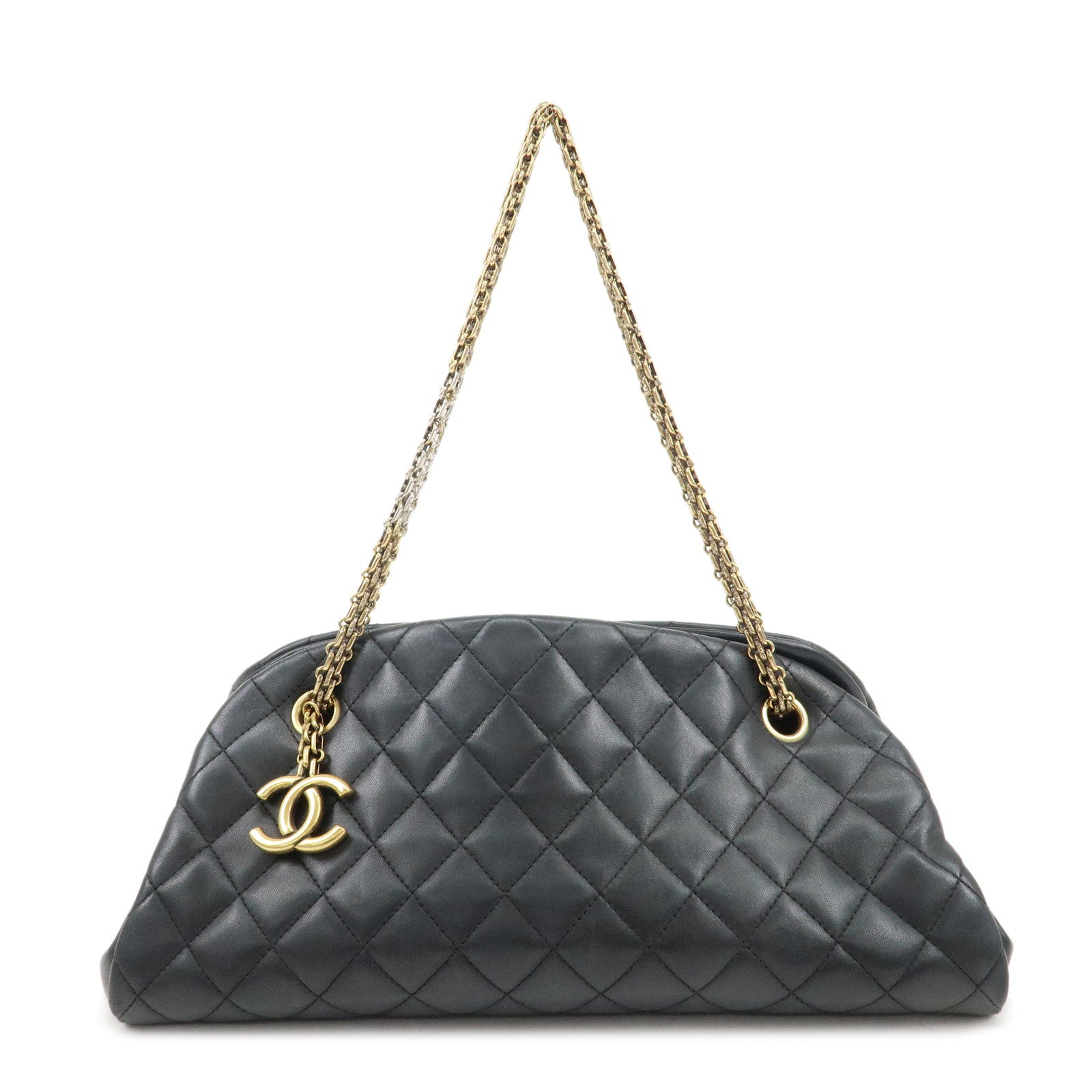 CHANEL-Matelasse-Lamb-Skin-Mademoiselle-Bowling-Bag-Black