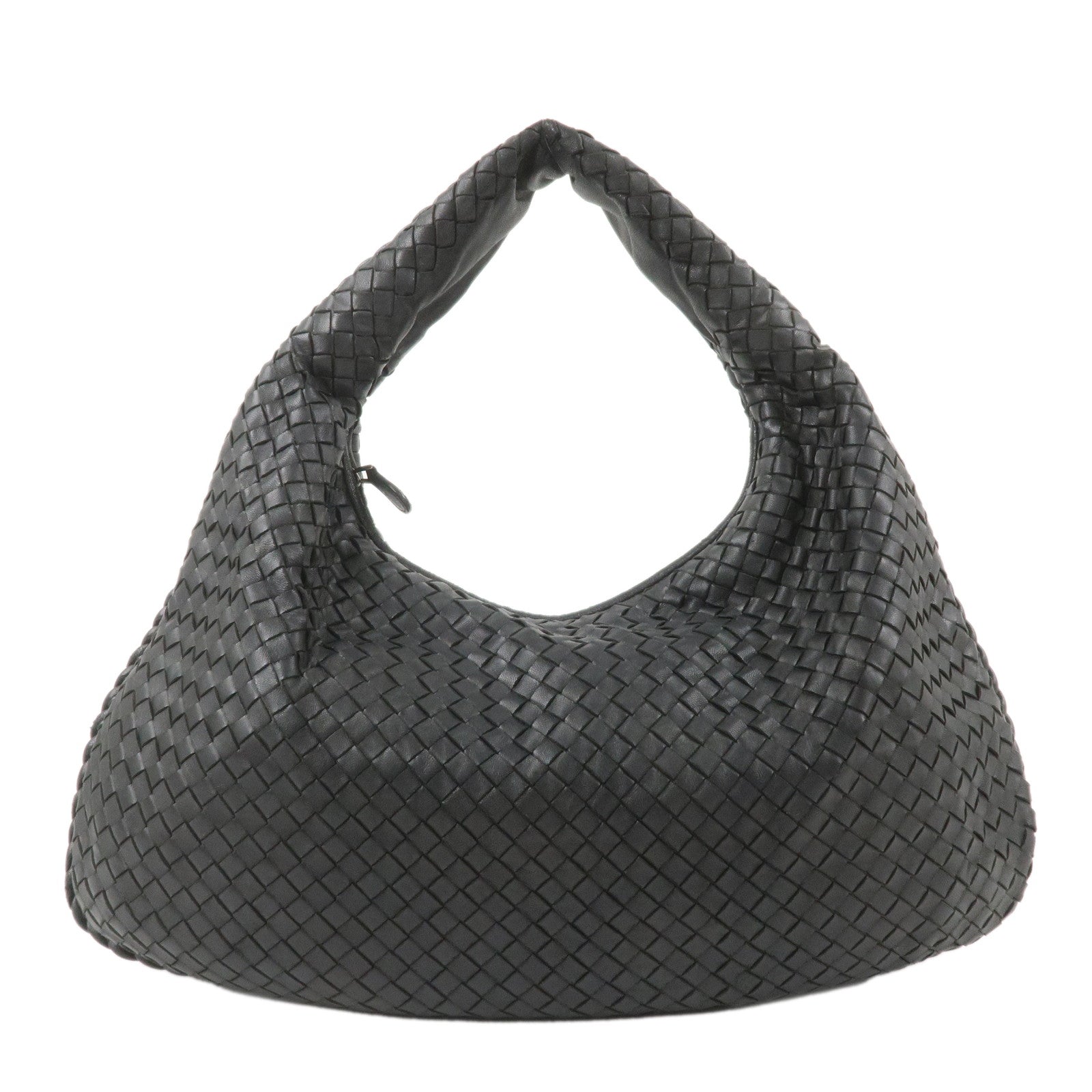 BOTTEGA-VENETA-Intrecciato-Leather-Shoulder-Bag--Black