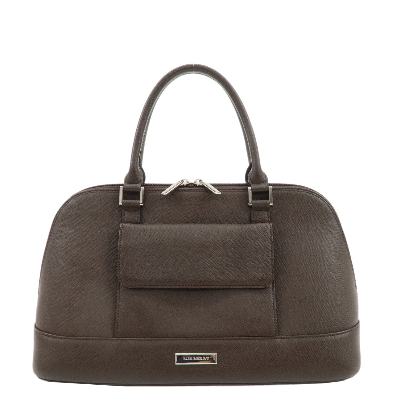 BURBERRY--Canvas-Leather-Boston-Bag-Shoulder-Bag-Brown