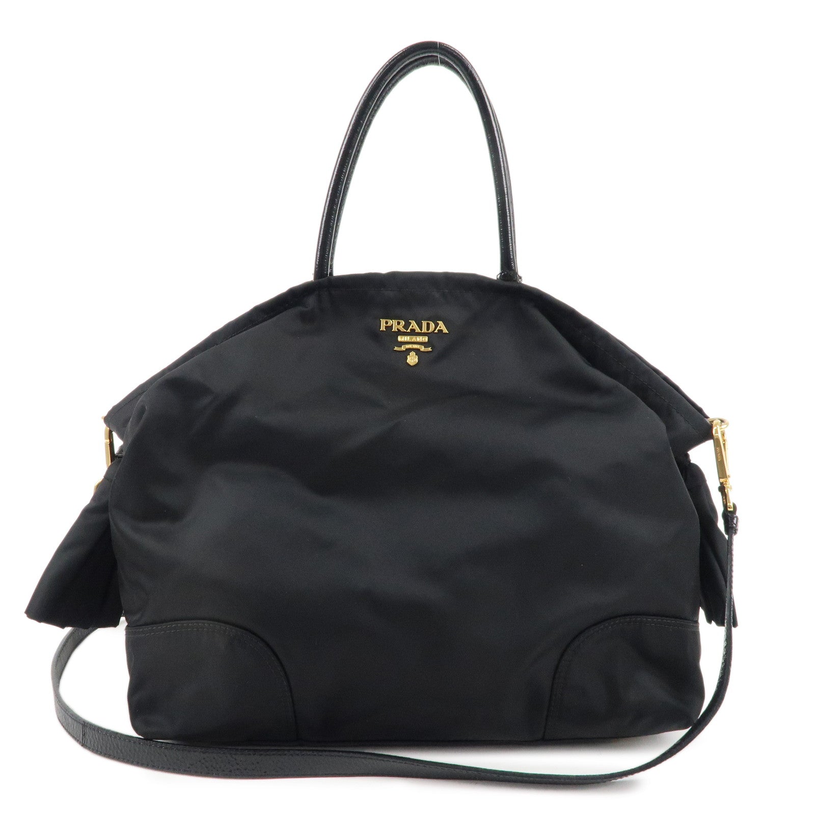 PRADA Nylon Patent Leather Tassel 2WAY Tote Shoulder Bag Black