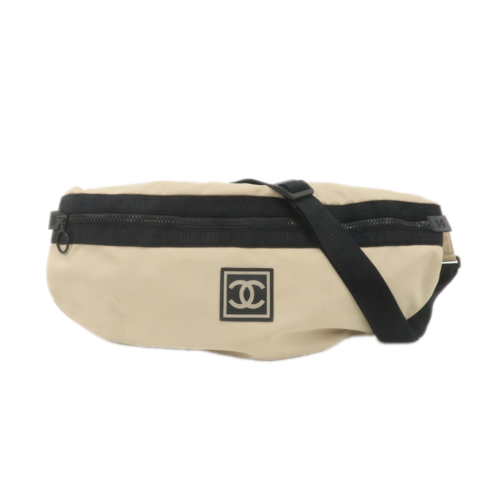 CHANEL-Sport-Nylon-Rubber-Cross-Body-Bag-Beige-Black-A19978