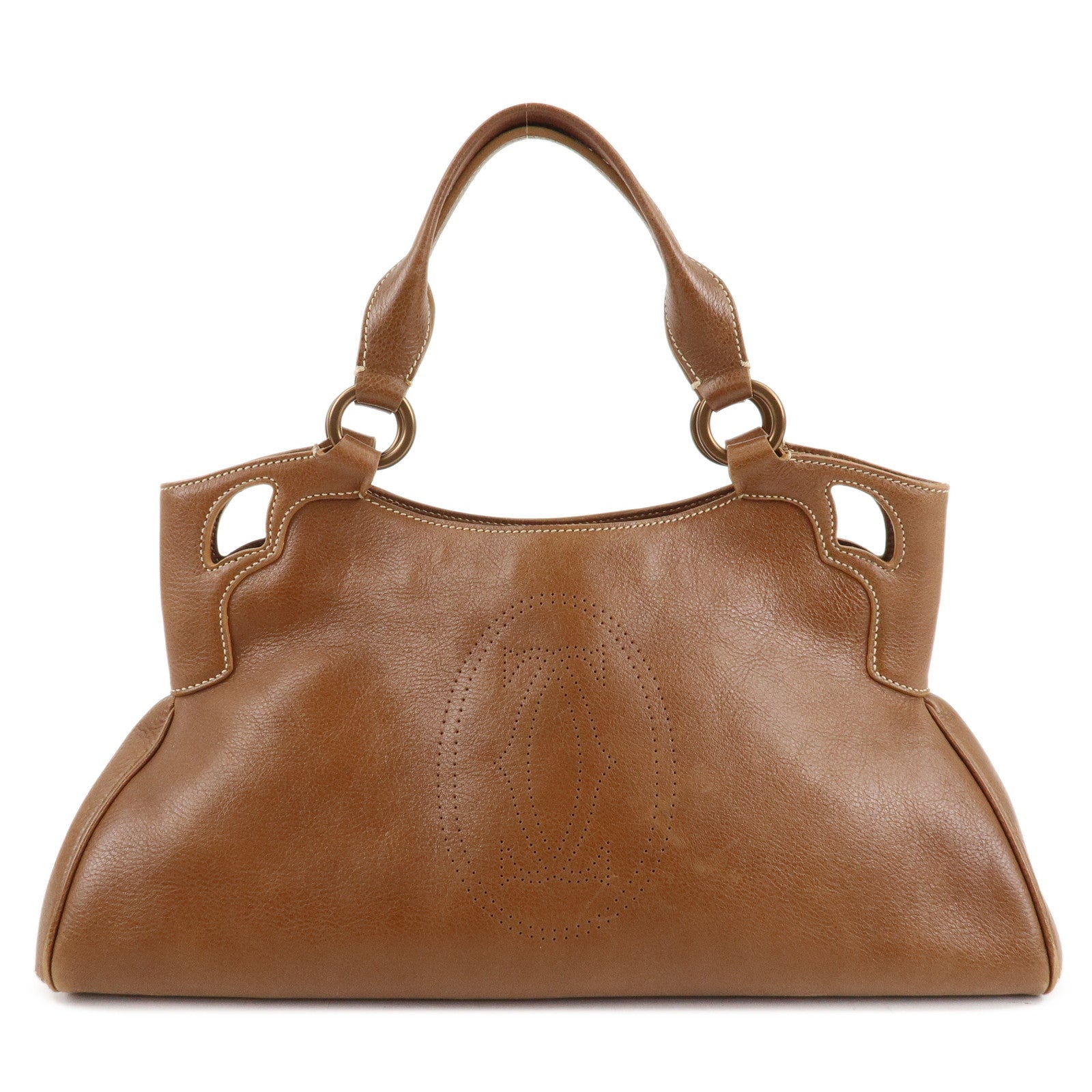 Cartier-Marcello-Du-Cartier-Leather-Tote-Bag-Hand-Bag-Brown