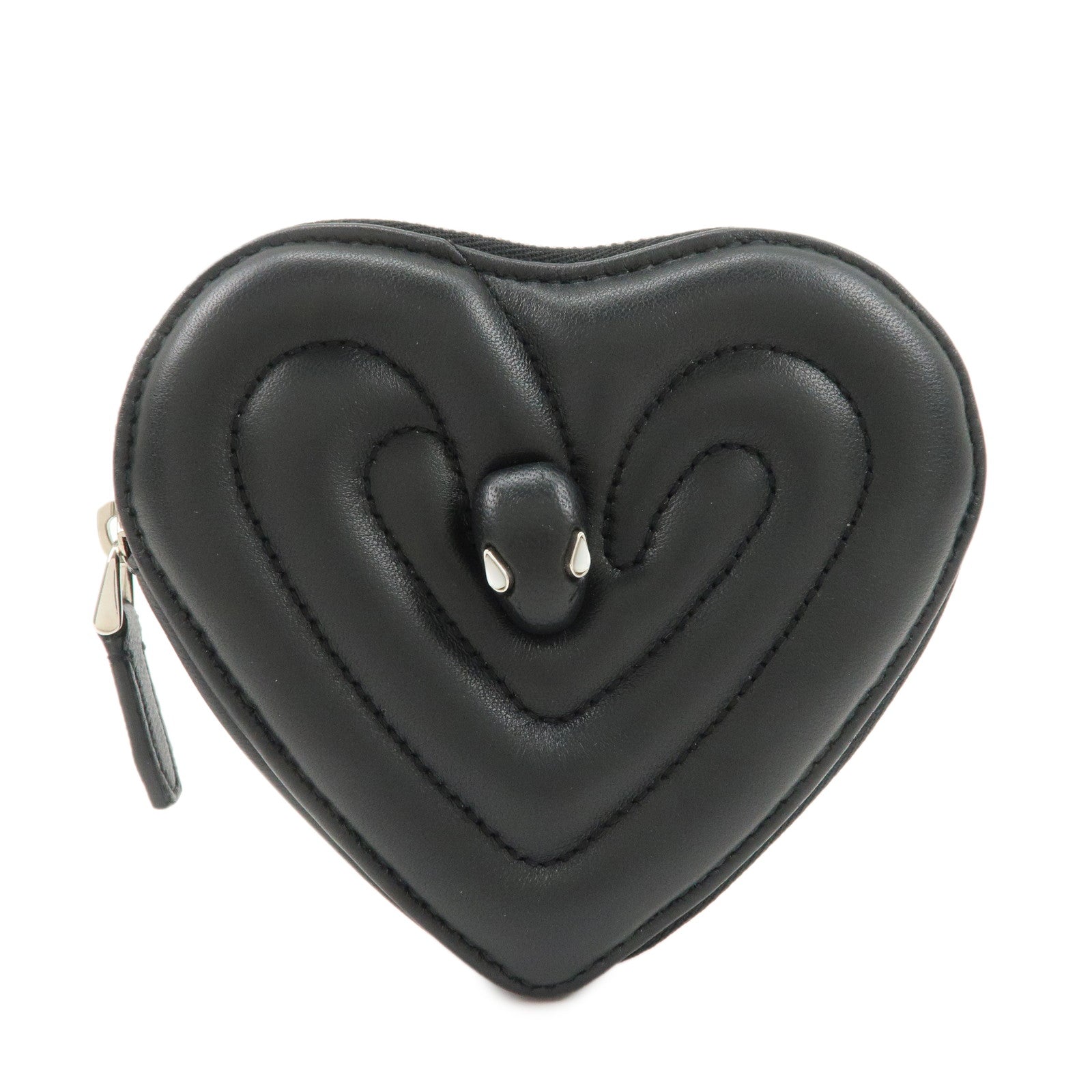 BVLGARI-Leather-AMBUSH-Serpenti-Heart-Zipper-Coin-Case-Black