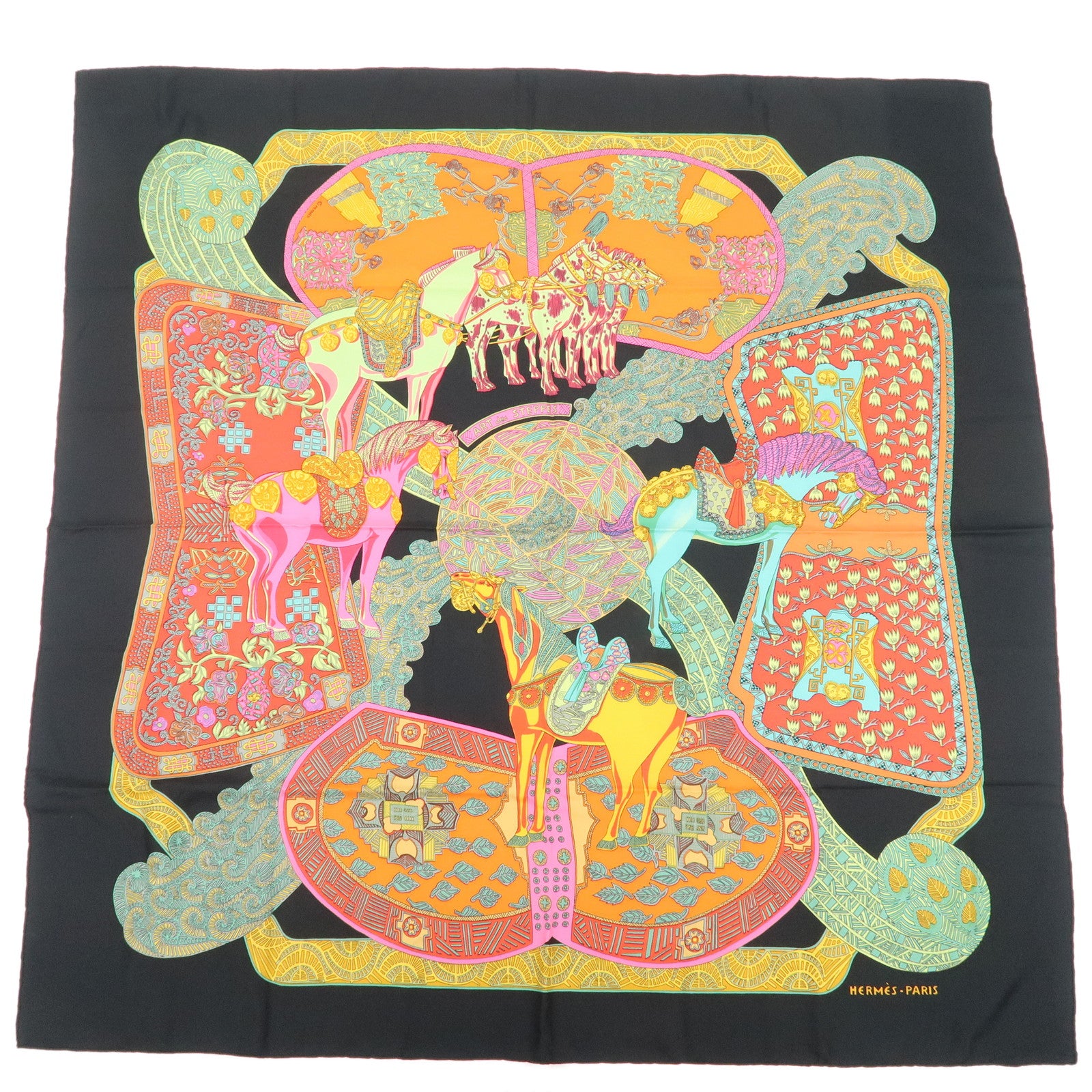 HERMES-Carre-90-Silk-100%-Scarf-Art-des-STEPPES-Step-Art-Print