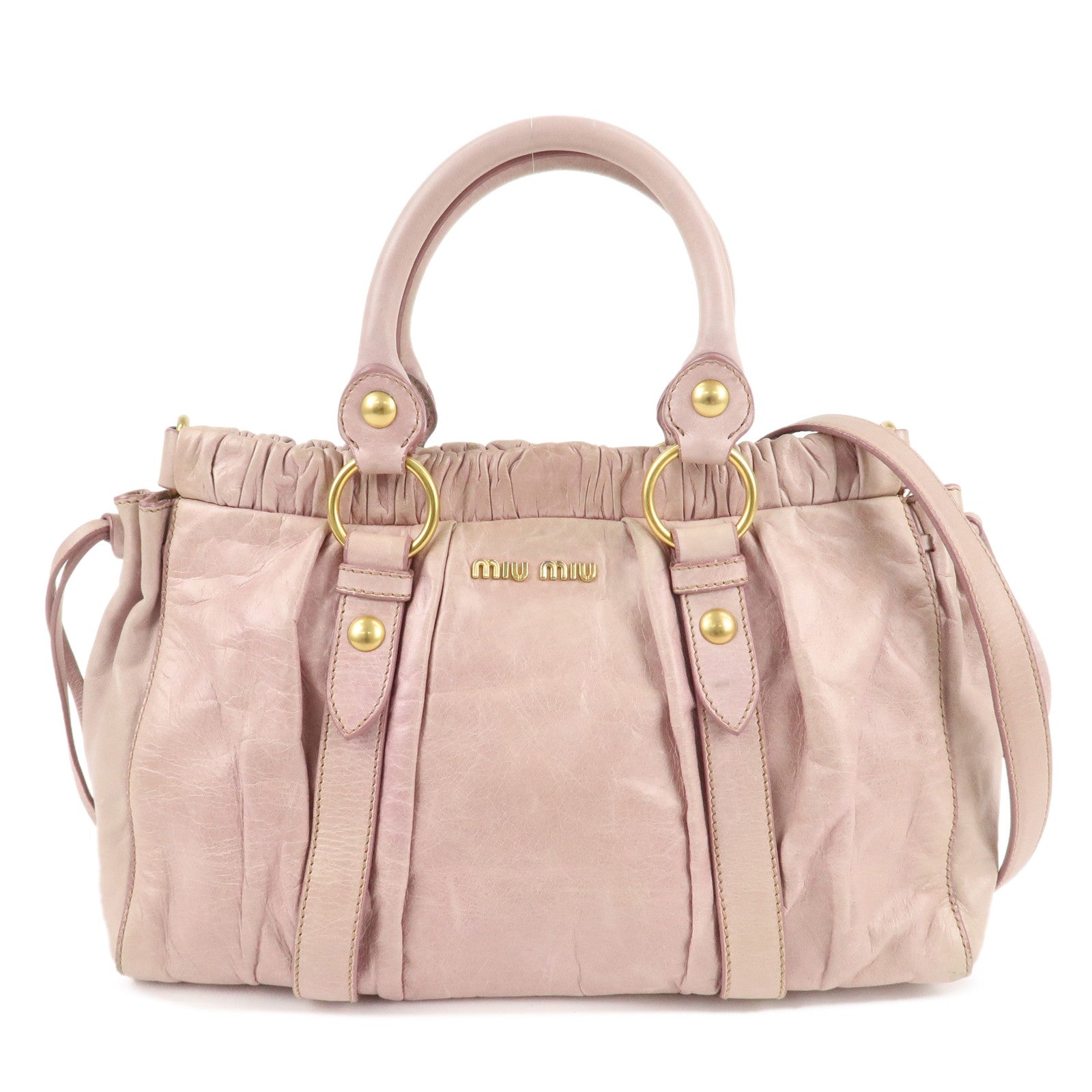 MIU-MIU-Logo-Leather-2WAY-Bag-Shoulder-Bag-Hand-Bag-Pink