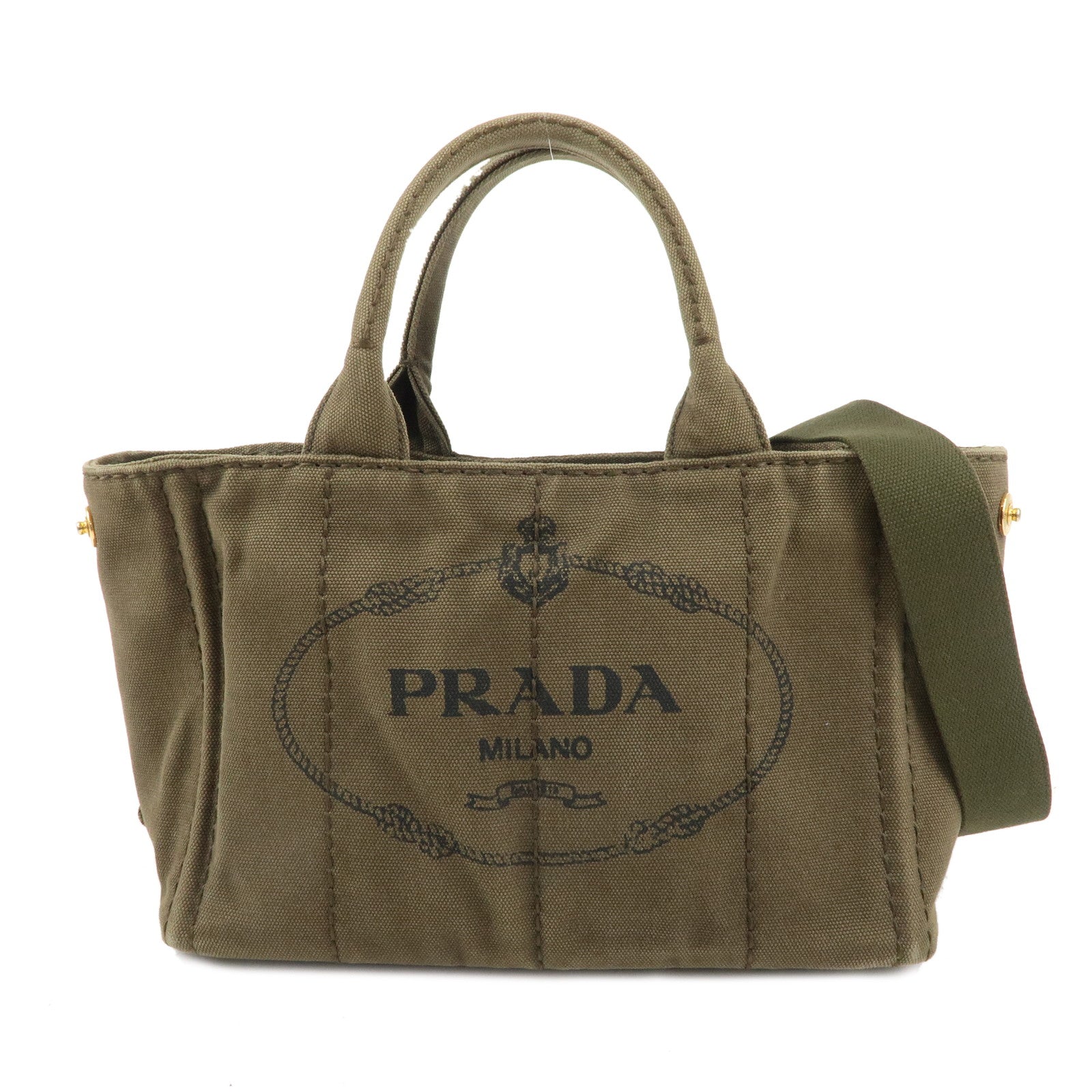 PRADA-Canapa-Mini-Canvas-2Way-Bag-Hand-Bag-Khaki-B2439G