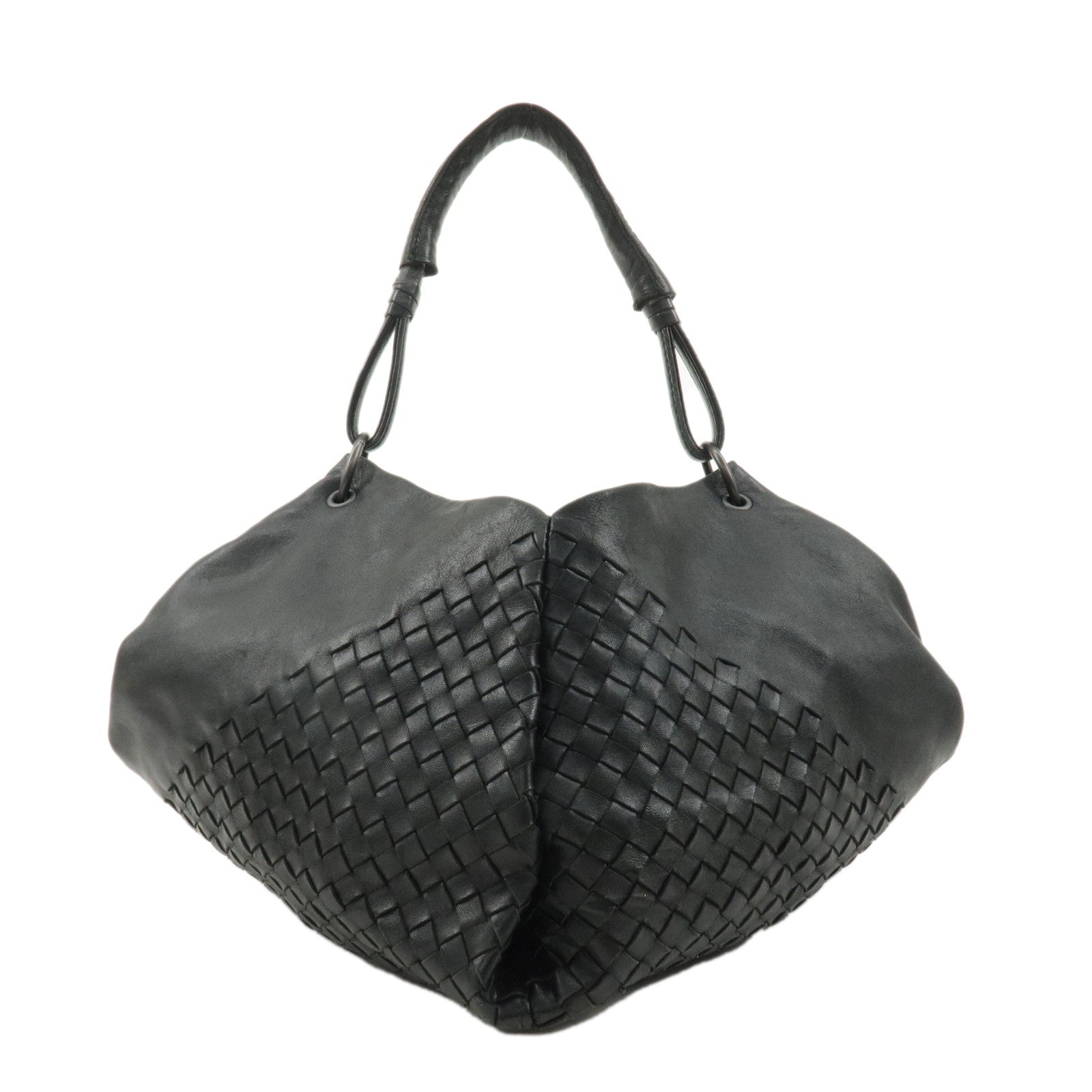 BOTTEGA-VENETA-Intrecciato-Leather-One-Shoulder-Bag-Black