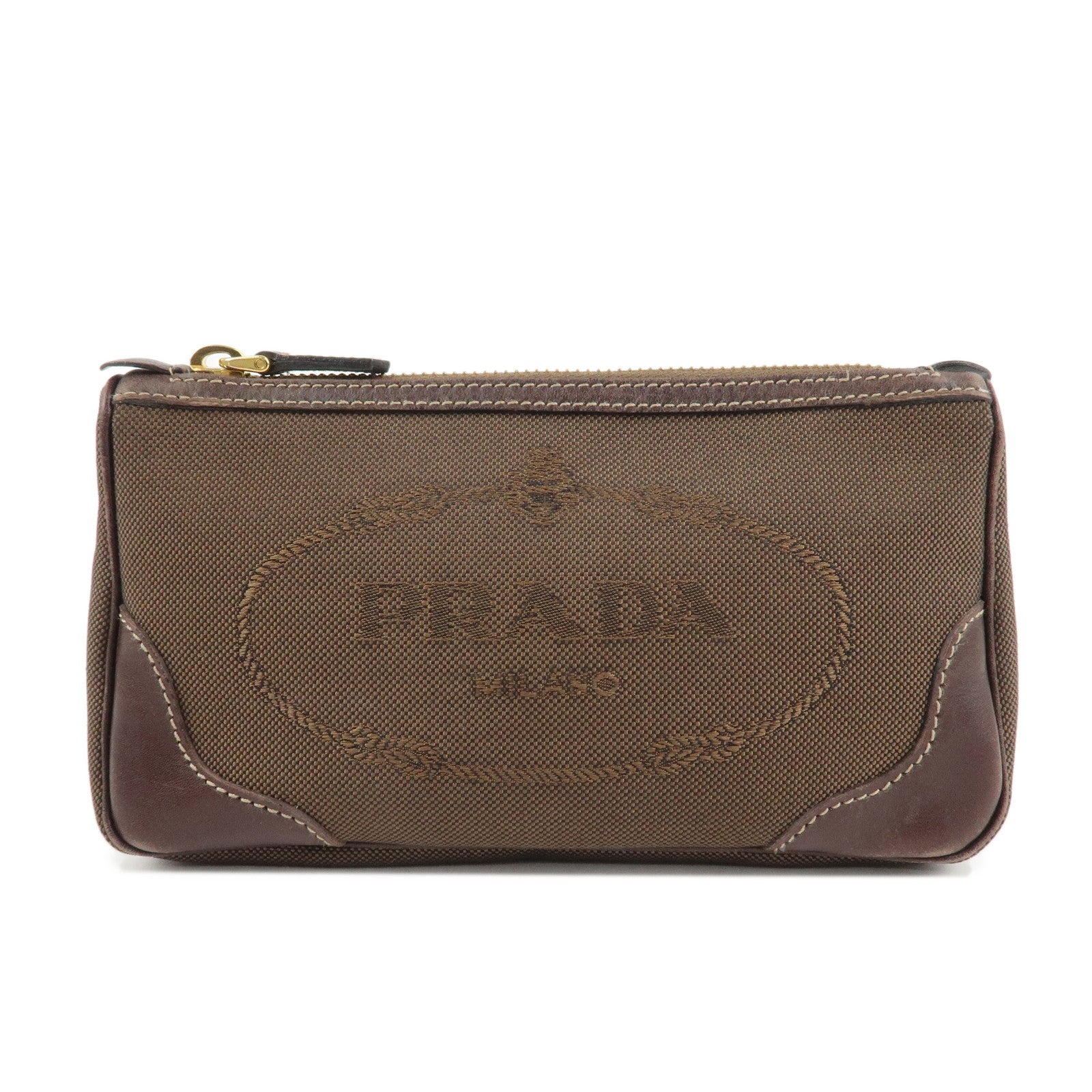 PRADA-Logo-Jaquard-Leather-Pouch-Brown