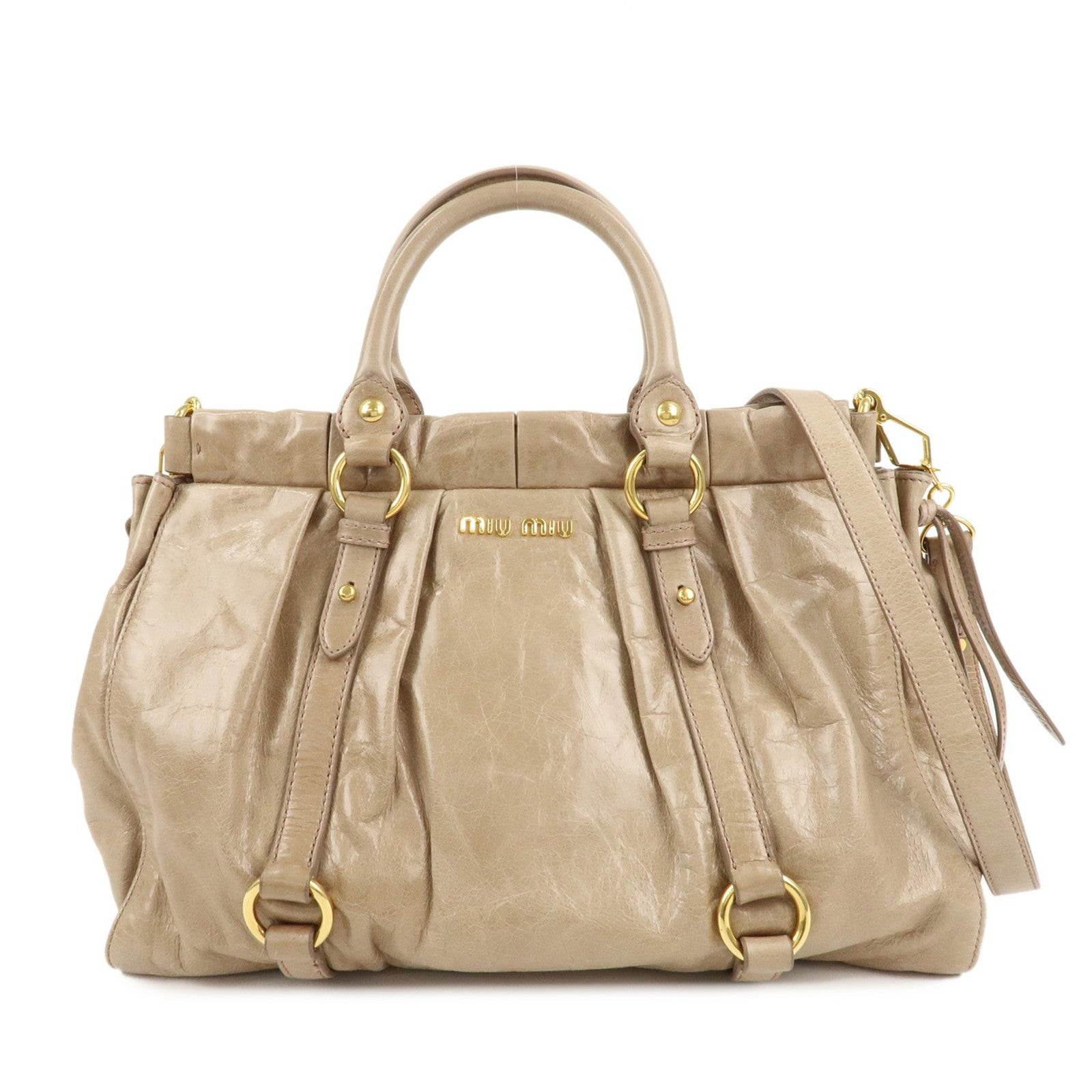 MIU-MIU-Leather-2Way-Hand-Bag-Shoulder-Bag-Beige-Gold-HDW