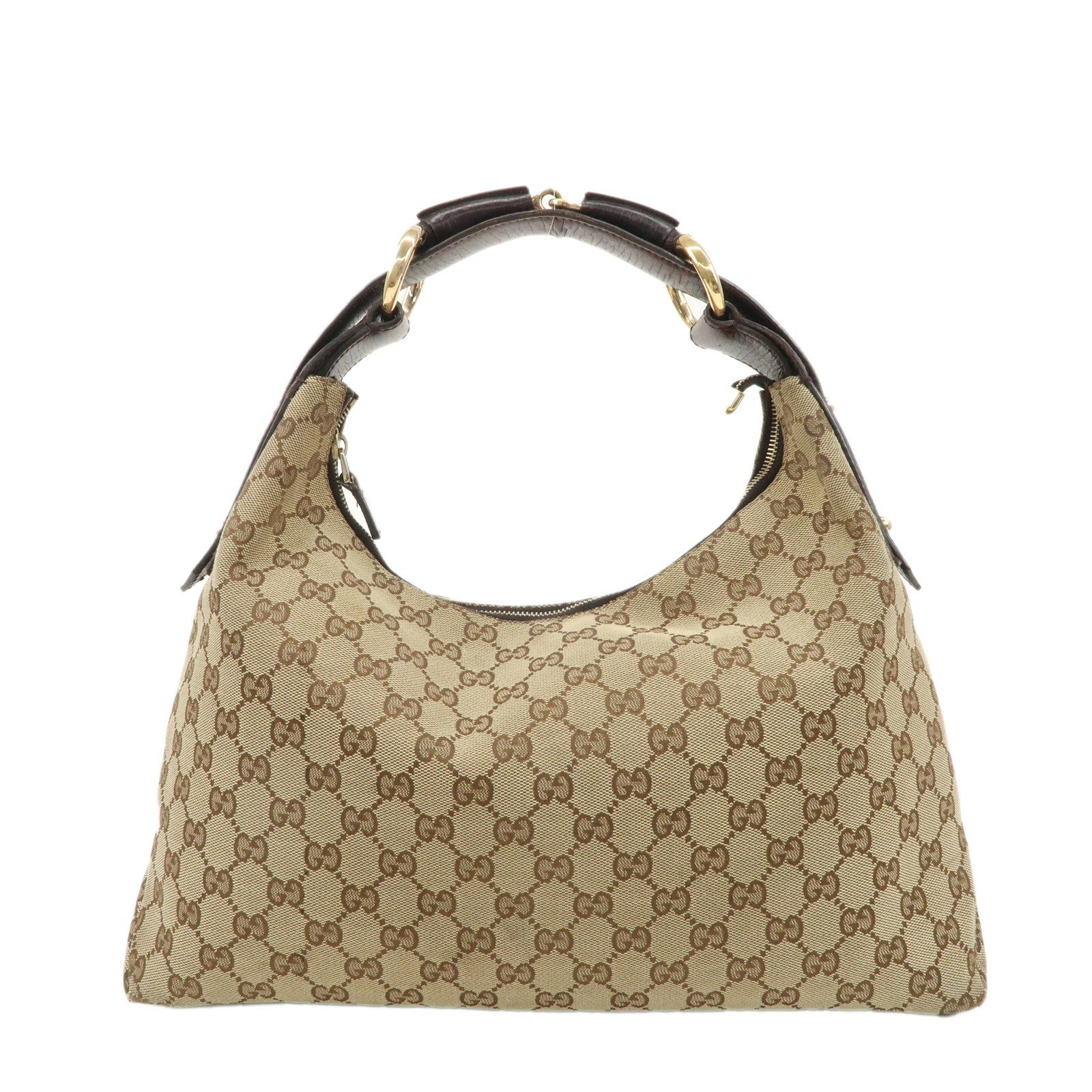 GUCCI-Horsebit-GG-Canvas-Leather-One-Shoulder-Bag-115867