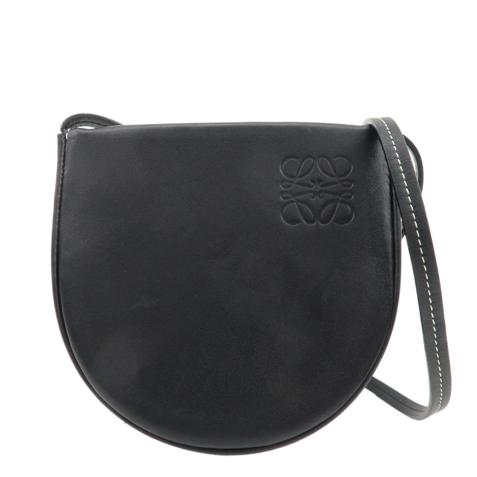 LOEWE-Anagram-Leather-Shoulder-Pouch-Shoulder-Bag-Black