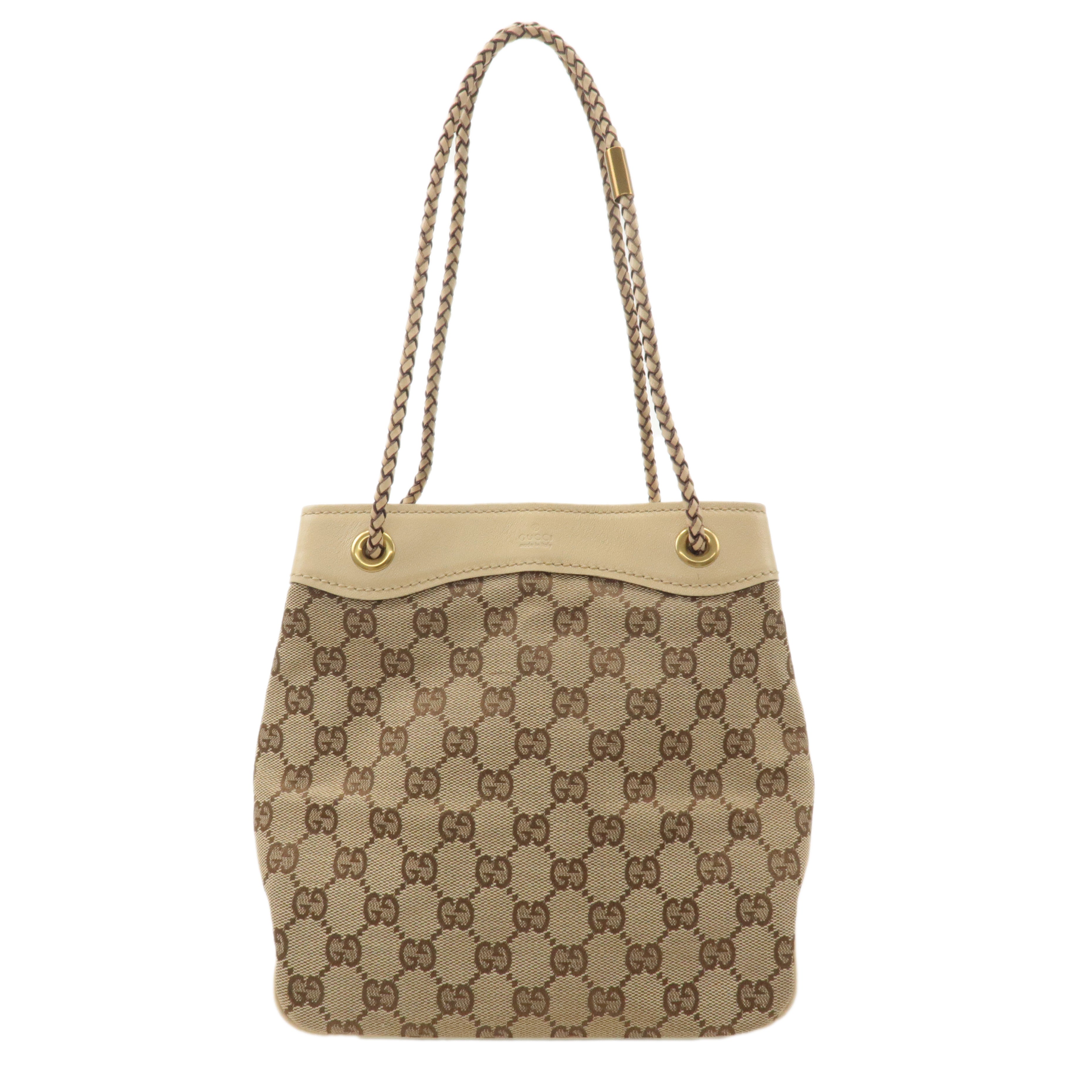 GUCCI GG Canvas Leather Shoulder Bag Hand Bag Beige 109143