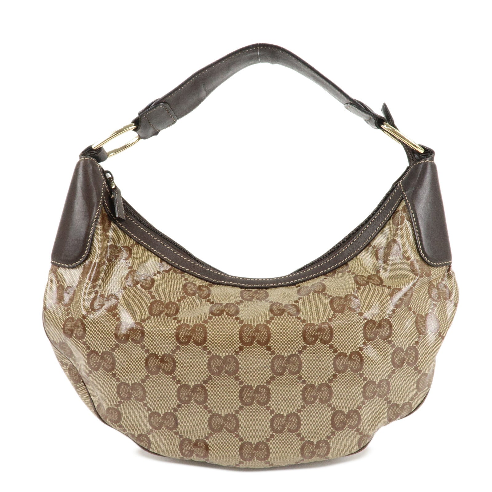 GUCCI-GG-Crystal-Leather-Shoulder-Bag-Hand-Bag-Brown-257297