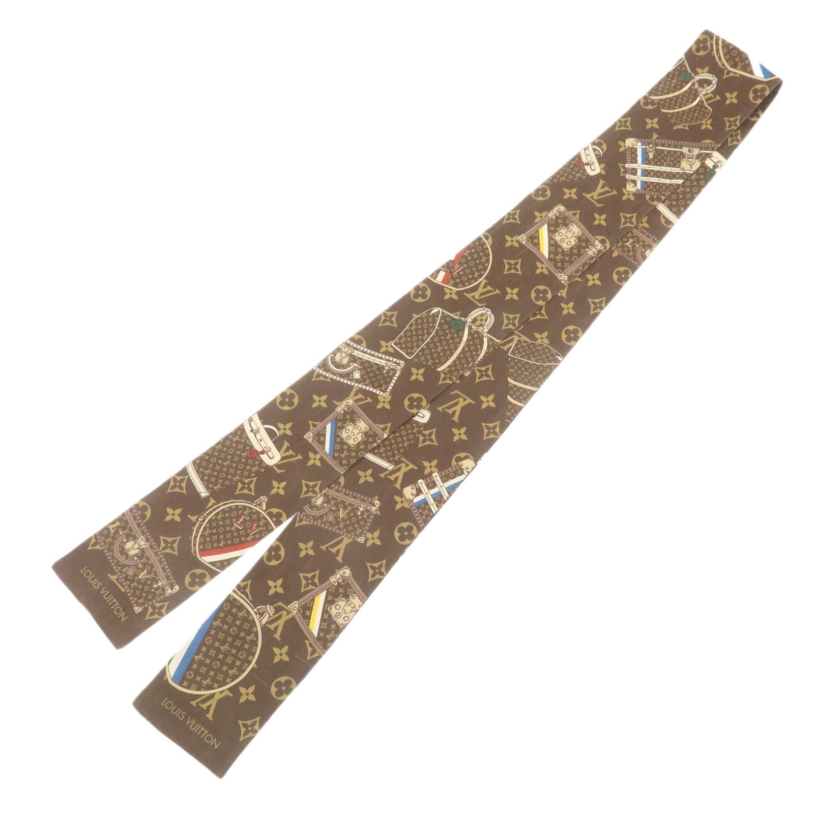 Louis-Vuitton-100%-Silk-Bandeau-Monogram-Trunks-Scarf-Brown-M72395