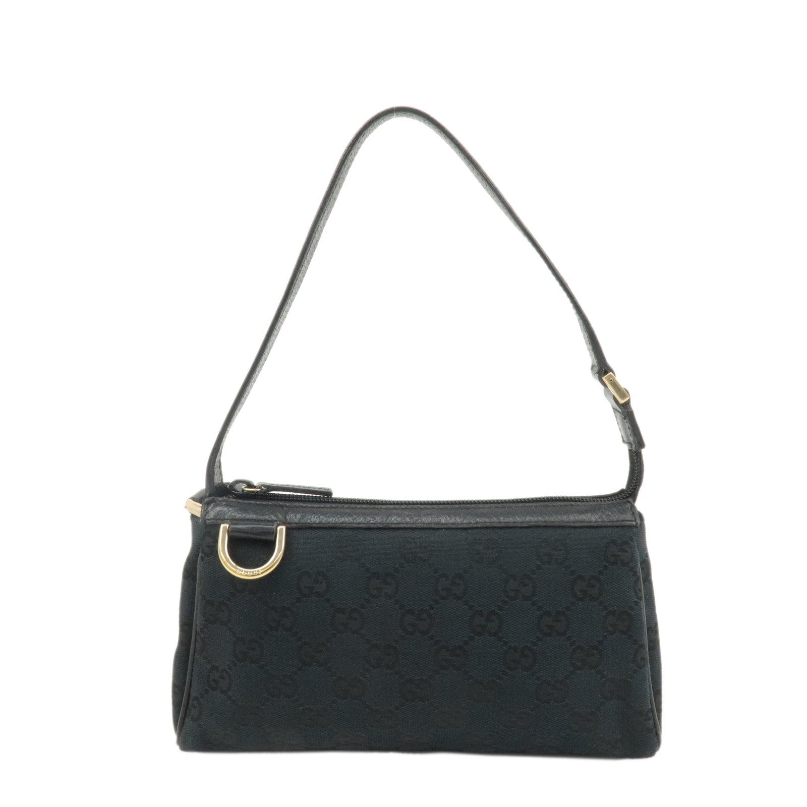 GUCCI-Abbey-GG-Canvas-Leather-Hand-Bag-Pouch-Black-145750