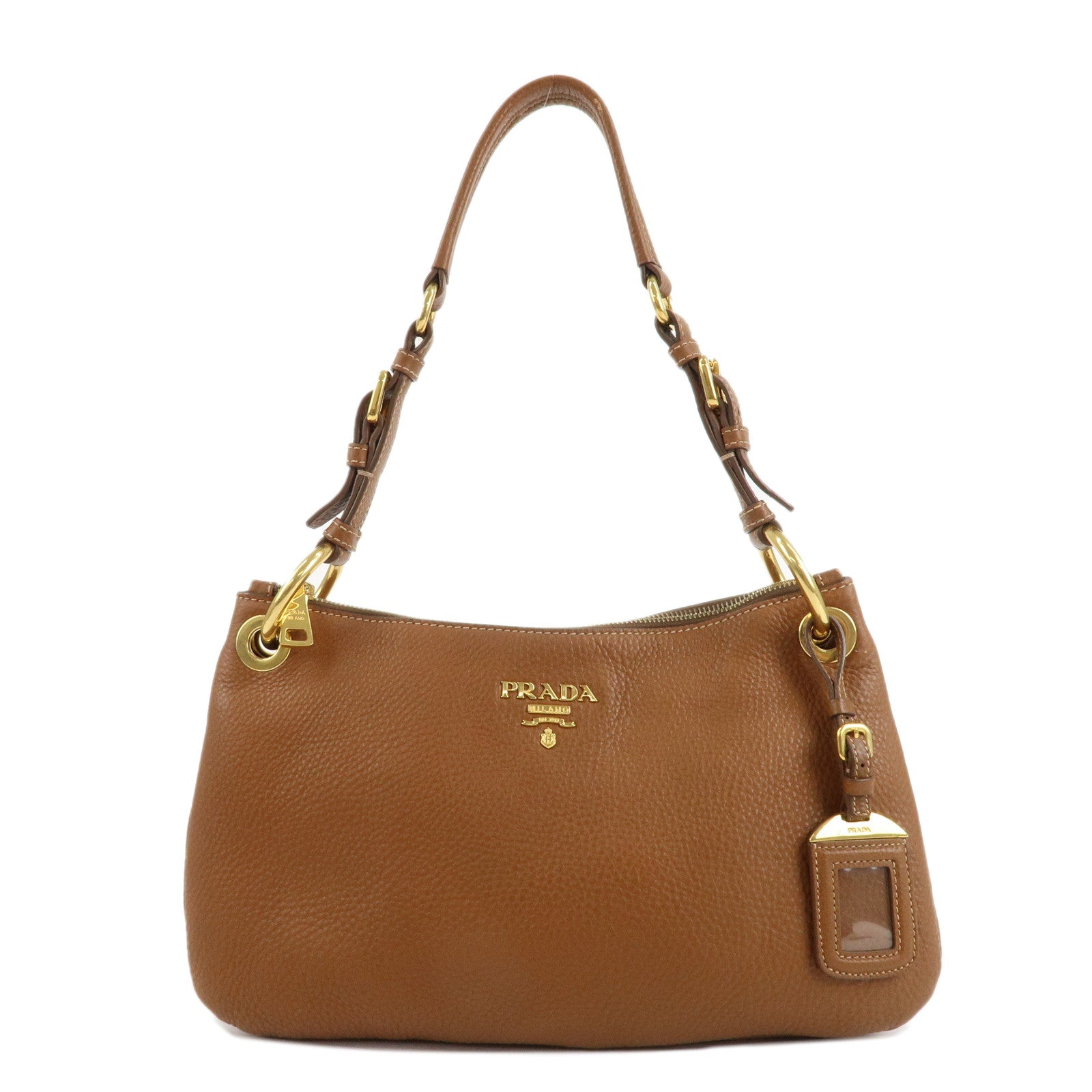 PRADA-Leather-Shoulder-Bag-Brown-Gold-Hardware-B4894M