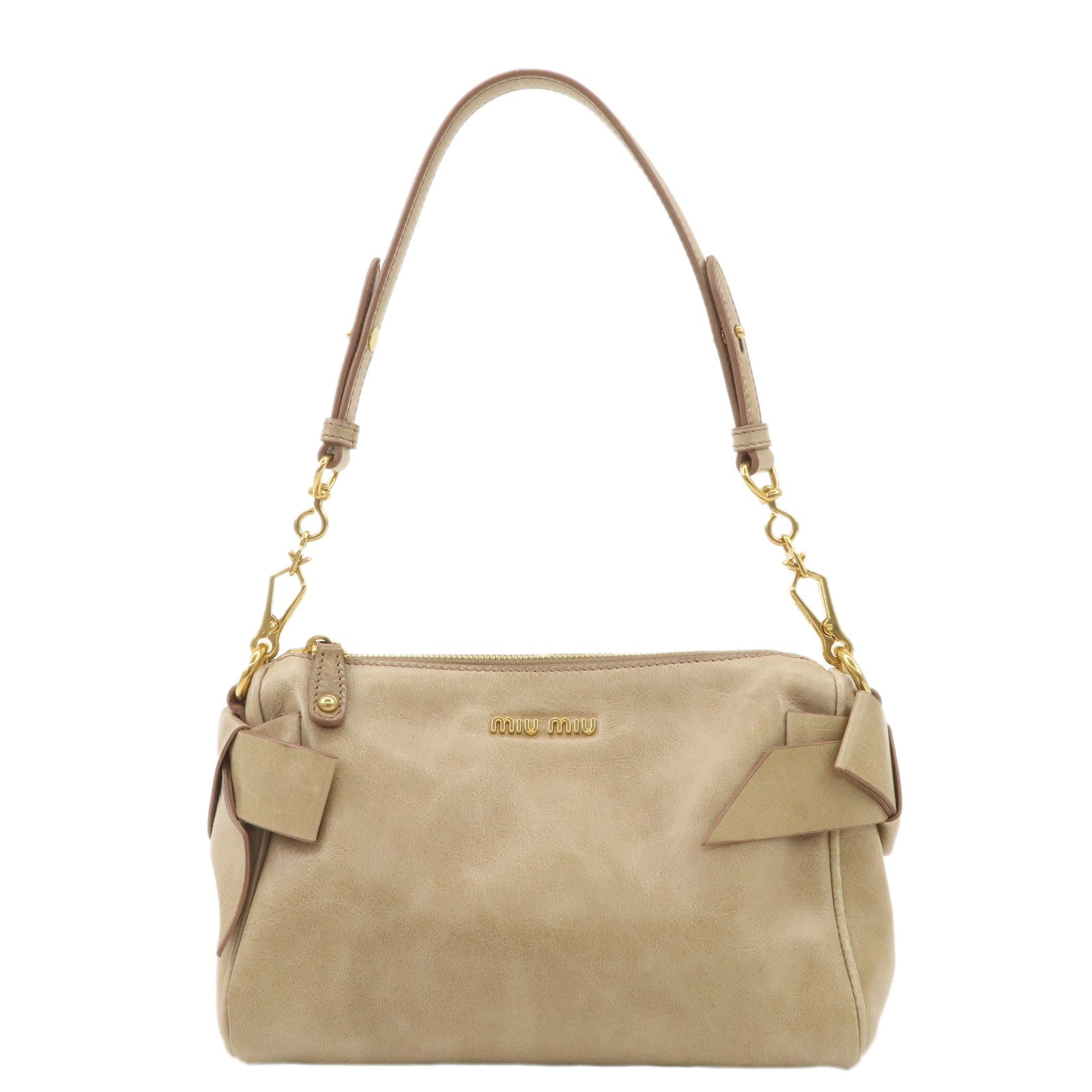 MIU-MIU-Leather-Shoulder-Bag-Beige-Gold-Hardware