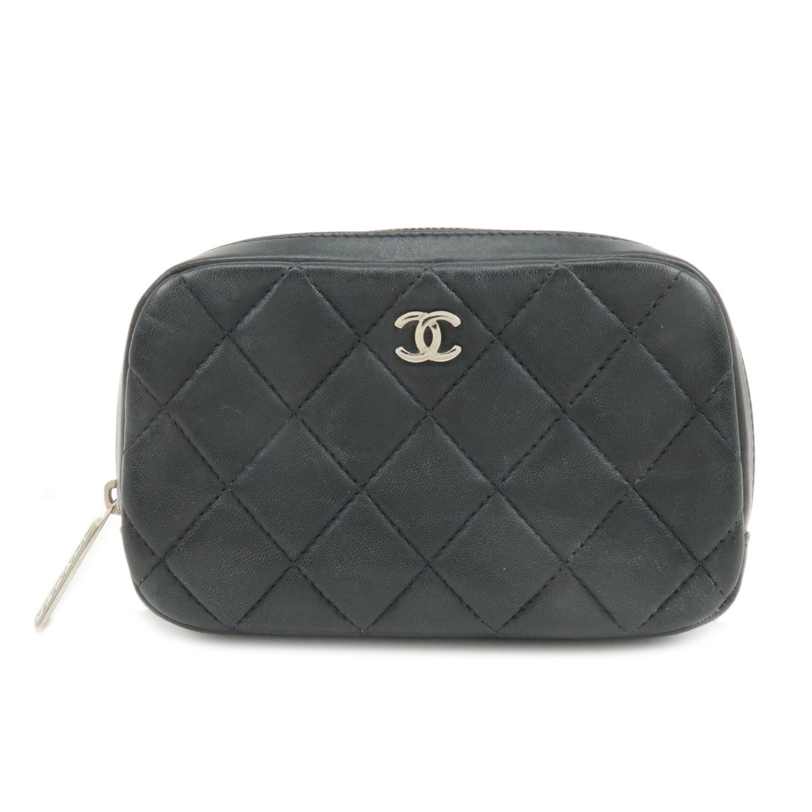 CHANEL-Matelasse-Lamb-Skin-Cosmetic-Pouch-Clutch-Black-A80909