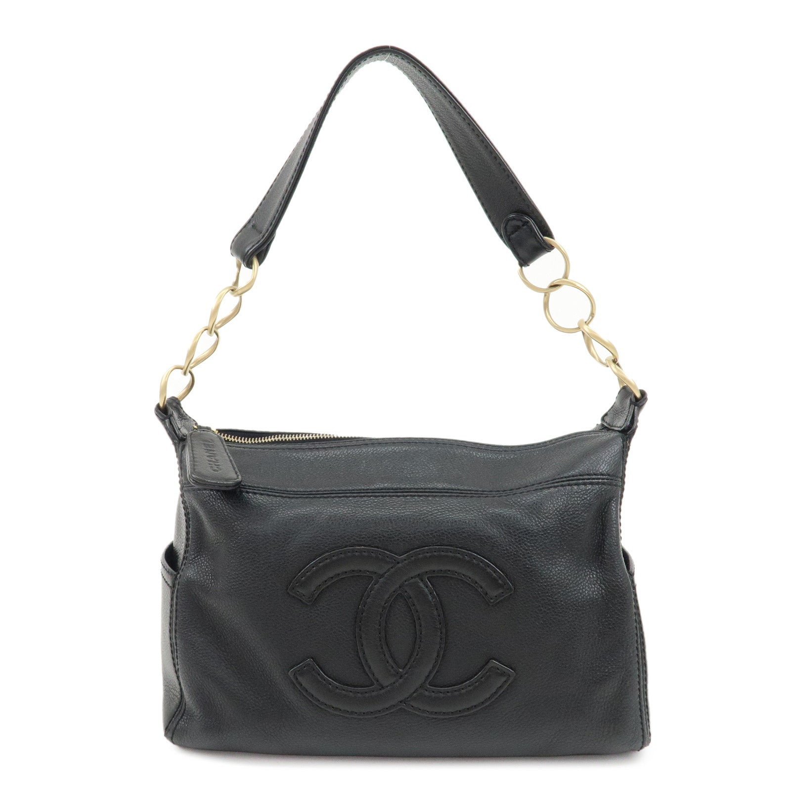 CHANEL-Leather-Coco-Mark-Shoulder-Bag-Hand-Bag-Black