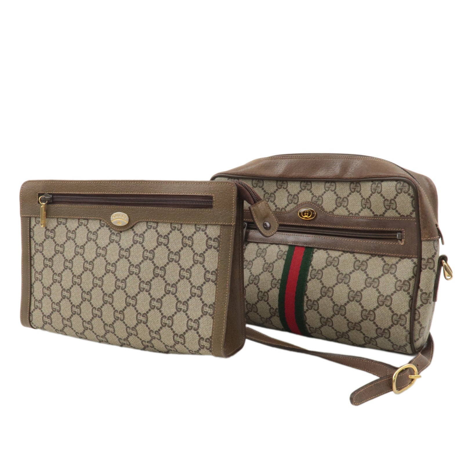 GUCCI Set of 2 Old Gucci GG Plus Leather Clutch Bag Shoulder Bag