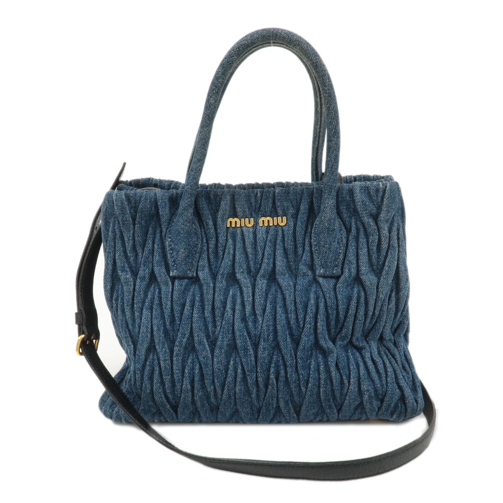 MIU MIU Matelasse Denim Leather 2Way Shoulder Hand Bag Blue