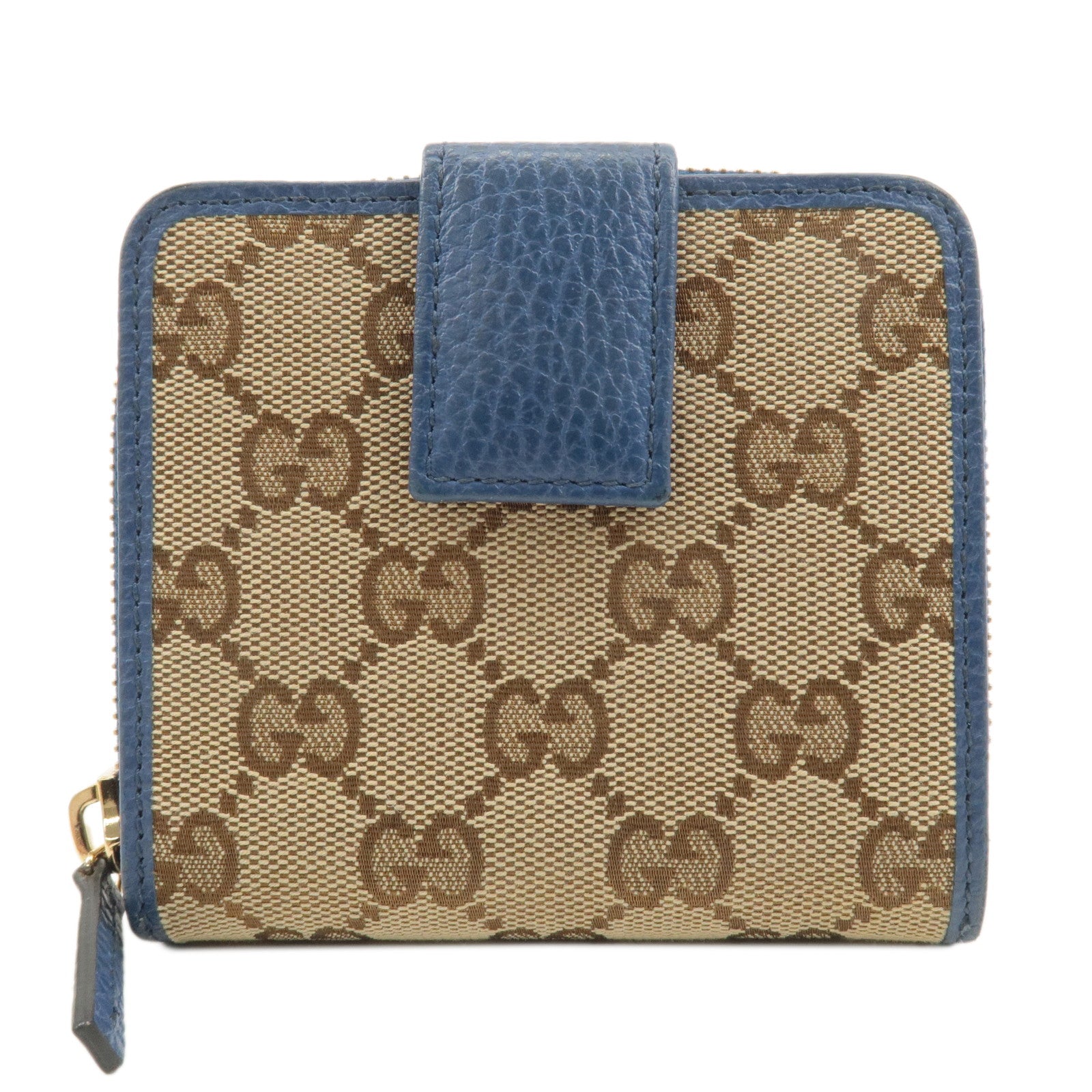 GUCCI GG Canvas Leather Bi -fold Wallet Beige Blue 346056・2184