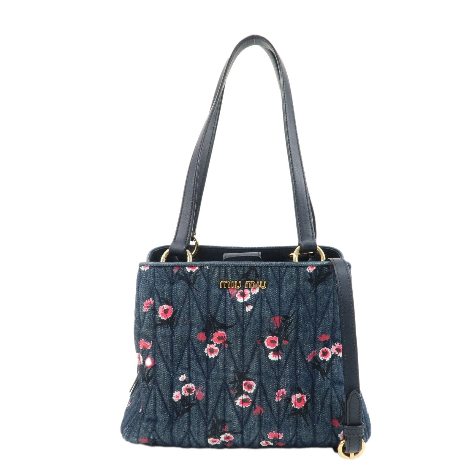 MIU-MIU-Matelasse-Denim-Leather-2WAY-Tote-Shoulder-Bag-Navy-5BG103