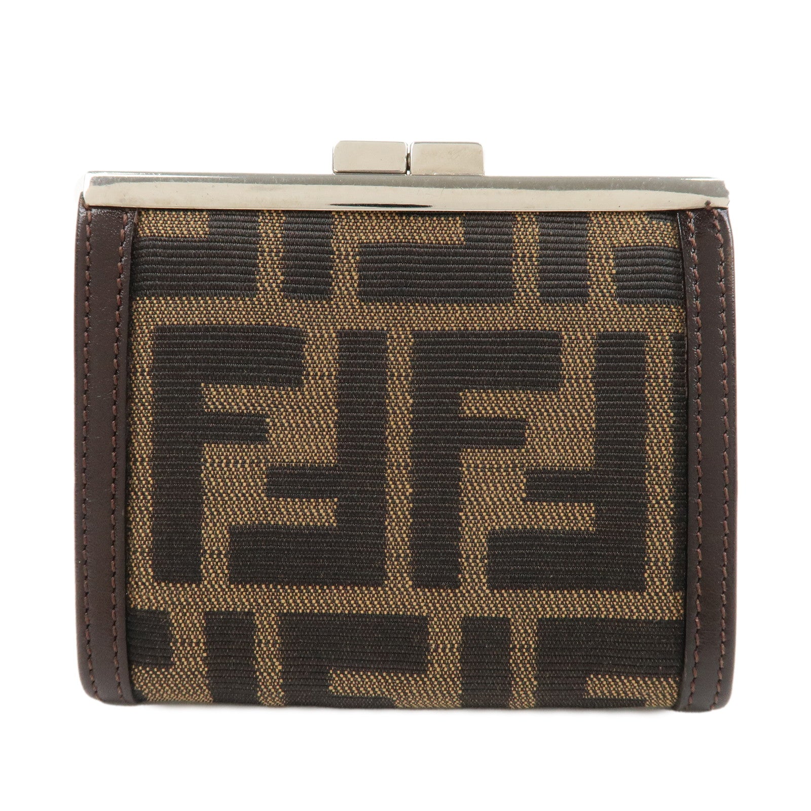 FENDI-Zucca-Canvas-Leather-Coin-Case-Brown-Black-30826