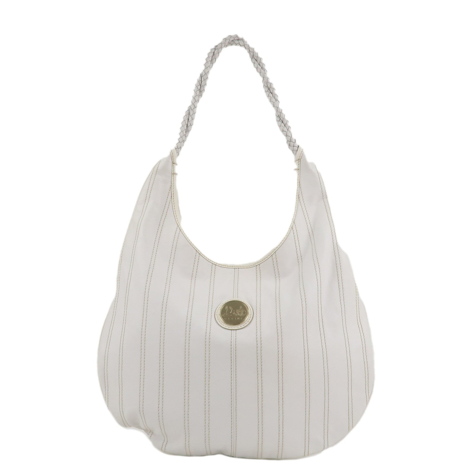 CELINE-Leather-Shoulder-Bag-White-Gold-Hardware